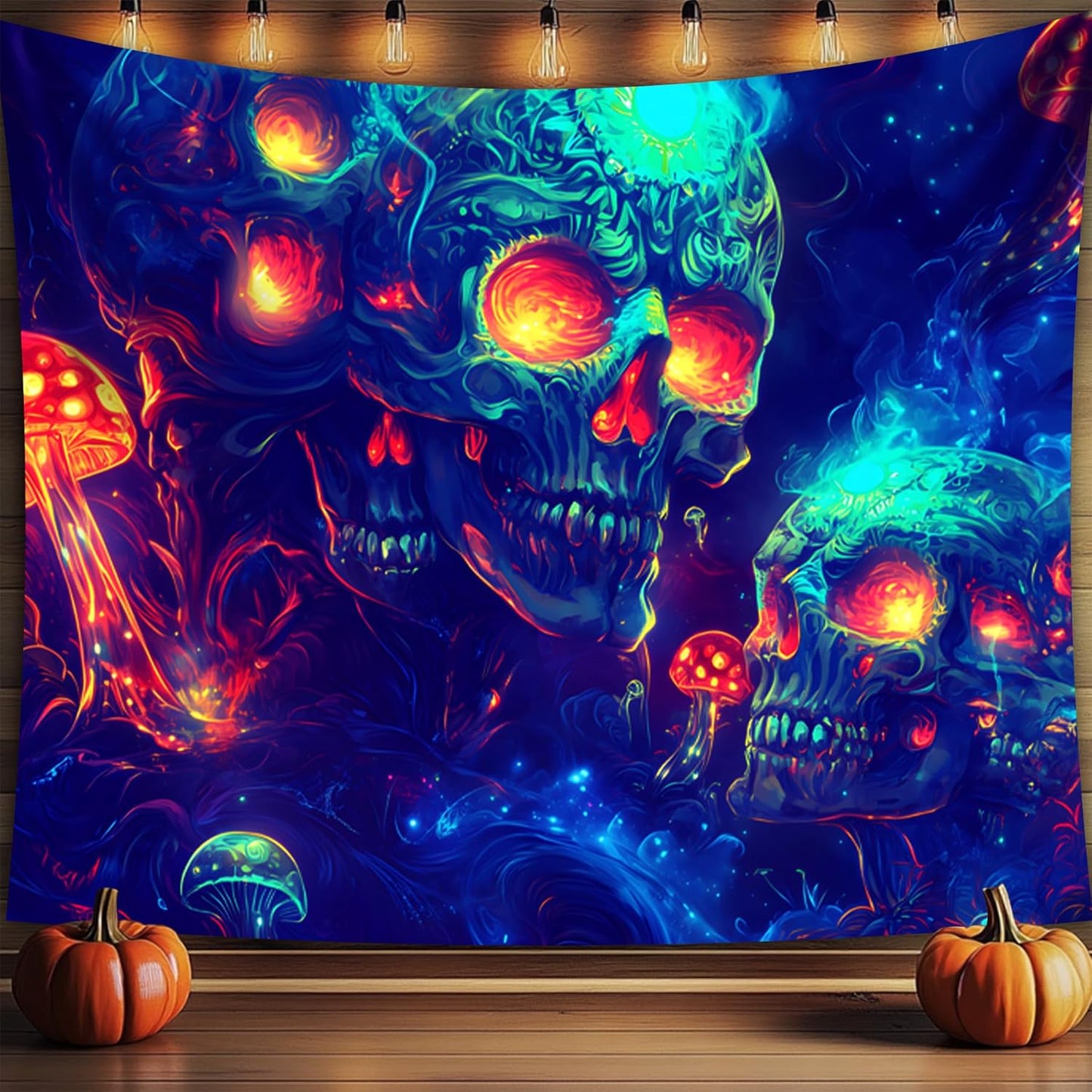 Halloween Tapestry, Blacklight Tapestry for Halloween Party Decor Hanging Tapestries Backdrop Wall Art Poster for Bedroom Dorm 90x70in