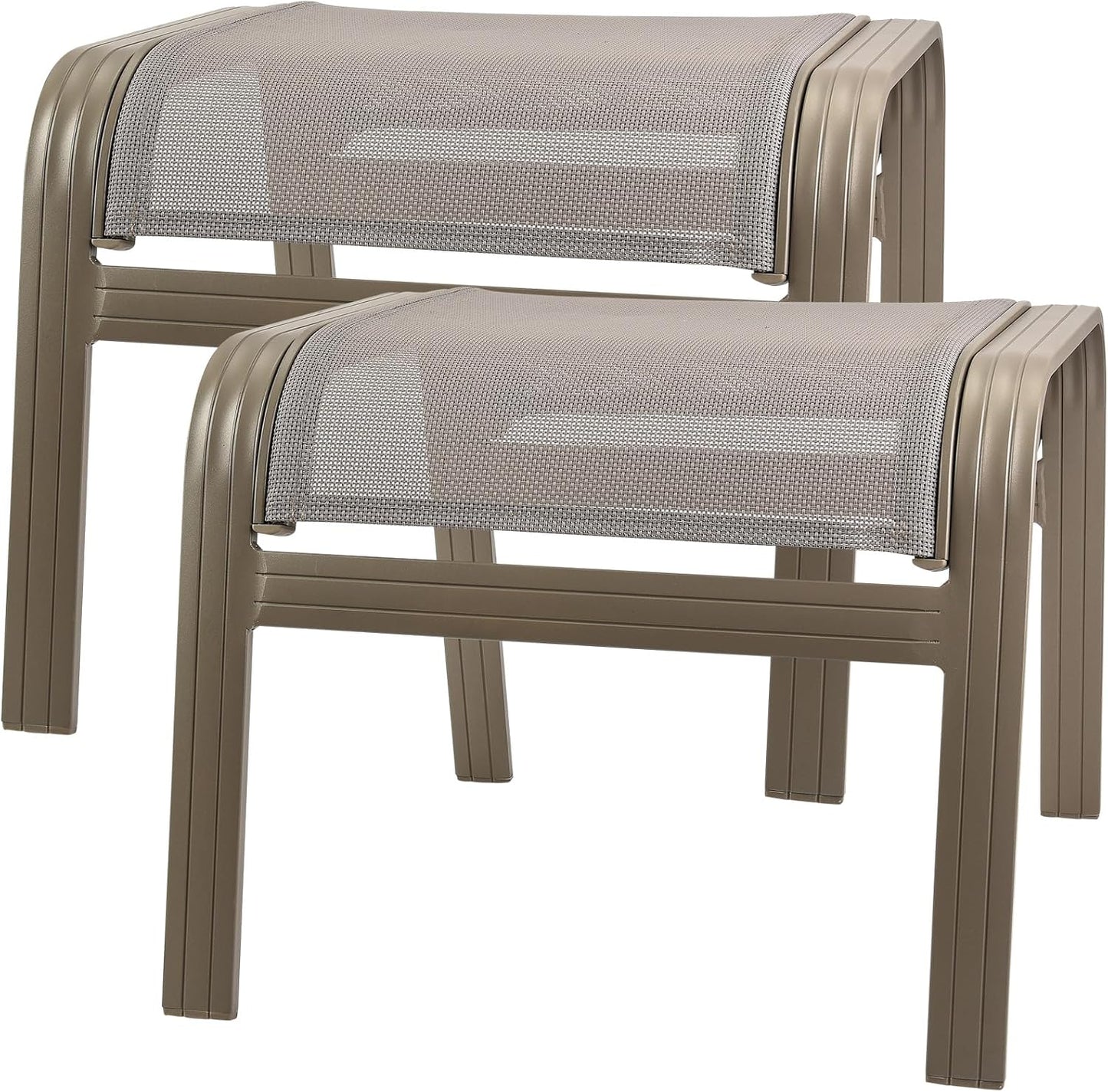 Outdoor Ottoman Patio Footstools Assembled Aluminum Footrest Side Table Small Chair Patio Ottoman for Garden,Balcony,Poolside 2 Set Champagne