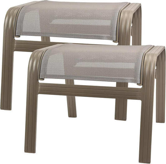 Outdoor Ottoman Patio Footstools Assembled Aluminum Footrest Side Table Small Chair Patio Ottoman for Garden,Balcony,Poolside 2 Set Champagne