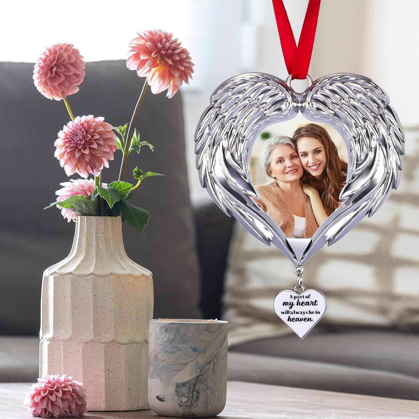 Memorial Christmas Angel Wings Photo Ornaments 2025 Sympathy Gifts for Loss of Loved One - Personalized Angel Wings Picture Frame Ornament for Christmas in Heaven Tree Decor