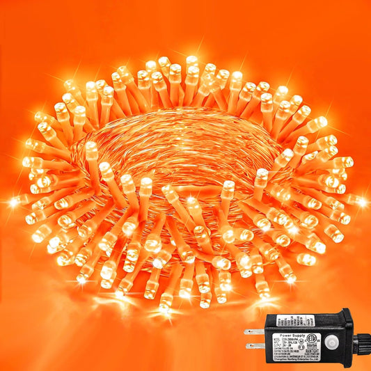 120 LED Orange Halloween Lights, 40 FT Halloween Lights Outdoor Clear Wire with 8 Modes, Plug in Waterproof Orange Fairy String Light for Indoor Christmas Halloween Thanksgiving Decorations