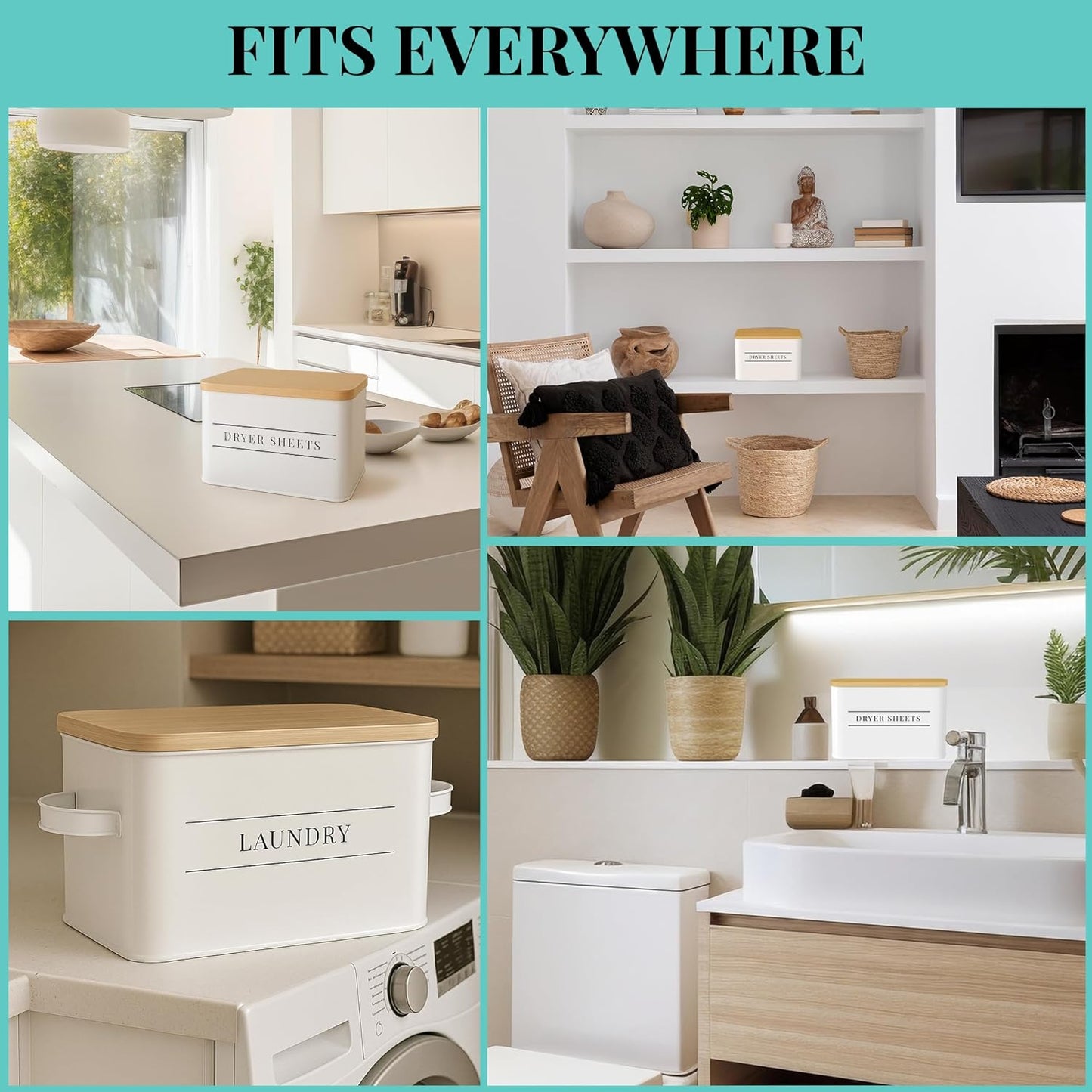 Metal Dryer Sheet Holder with Lid – Set of 2 Storage Bins for Laundry Room Organization & Home Decor – Classic White Metal Organizers and Containers with Lids - Sheet Organizers and Storage