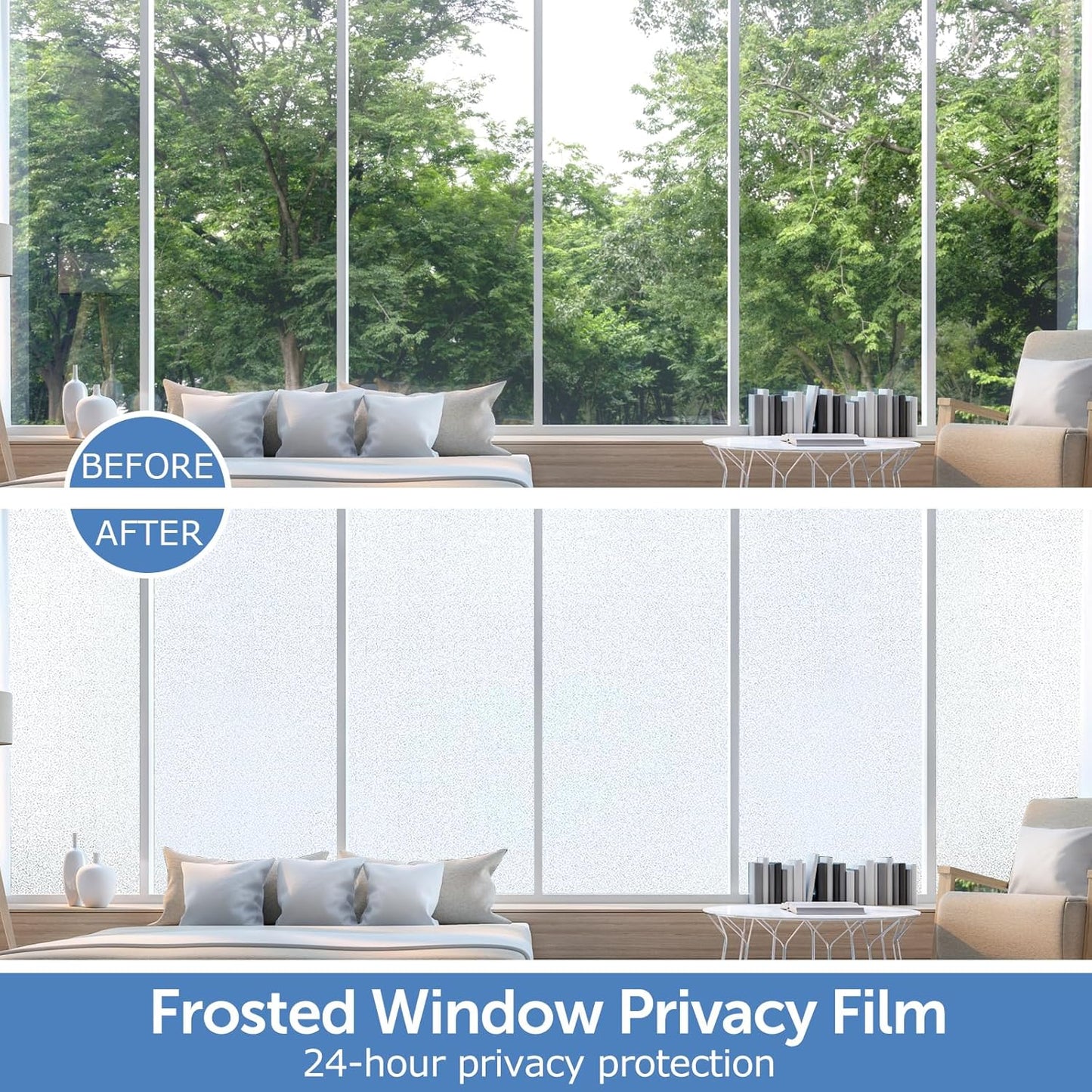 HIDBEA Frosted Window Privacy Film - Non Adhesive Static Cling Glass Stickers Sun UV Blocking Heat Control Door Covering Decals for Home Office, 45.3 x 236.2 Inch