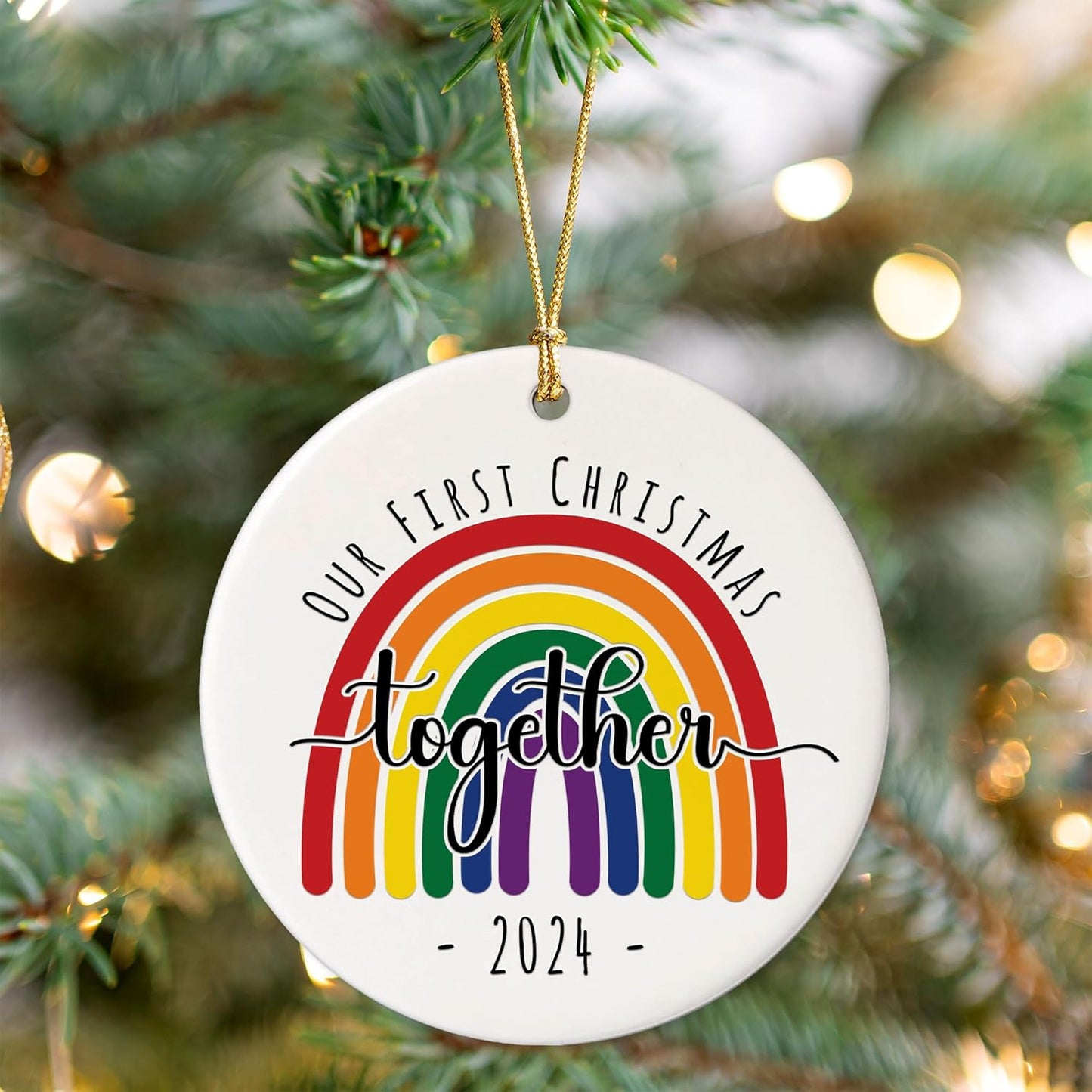 Our First Christmas Together LGBT Ornament, Gift for Couple LGBT, Couple LGBT Keepsake Decor Xmas Tree, Pride LGBT Ornament Christmas 2024, Rainbow Gift