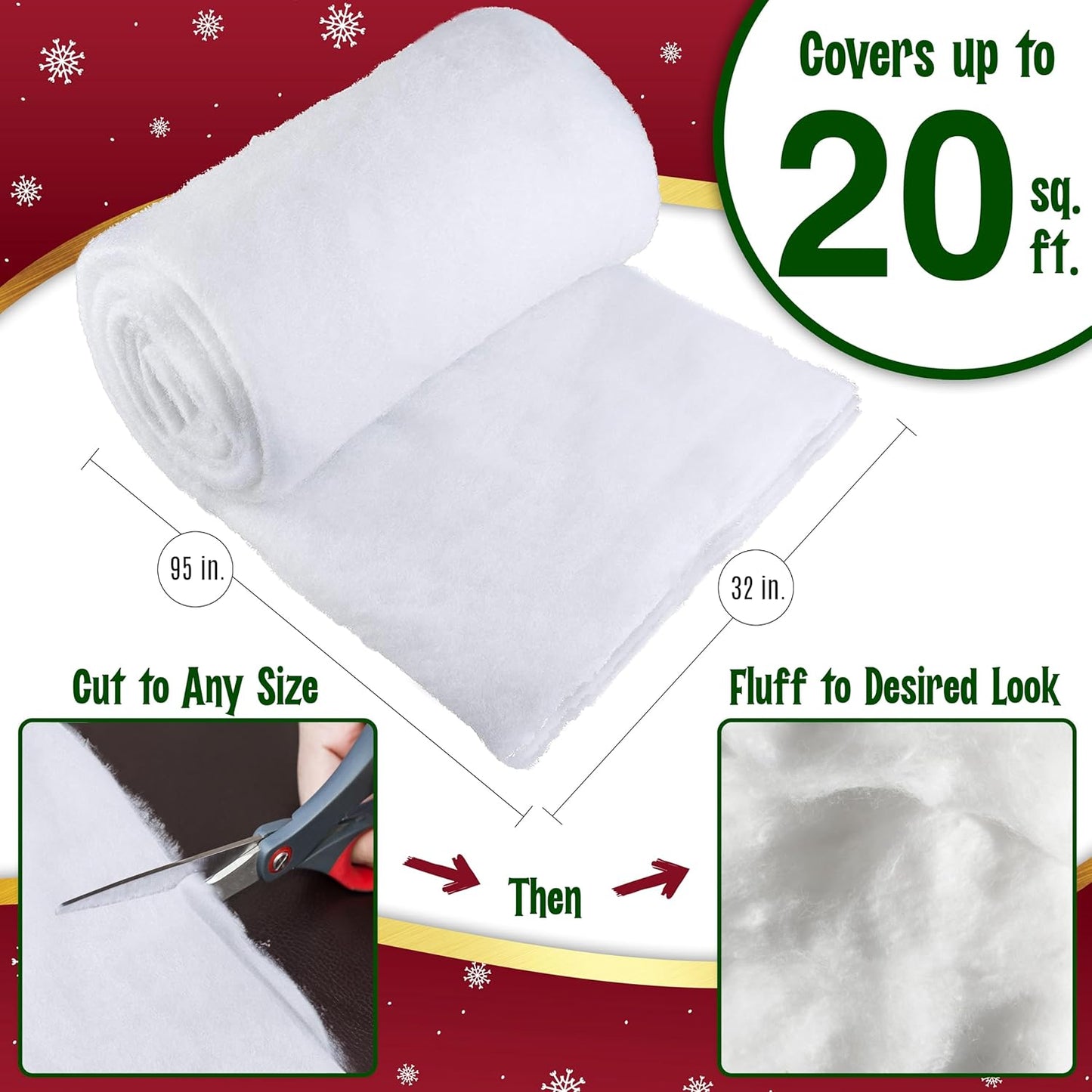 Fake Snow Blanket Roll for Christmas Village Displays, Christmas Tree Deocration, Snow Party Table Runner - Thick Fluffy Faux Snow Backdrop Winter Wonderland Artificial Snow Blanket Cover (2.6x7.8 ft)