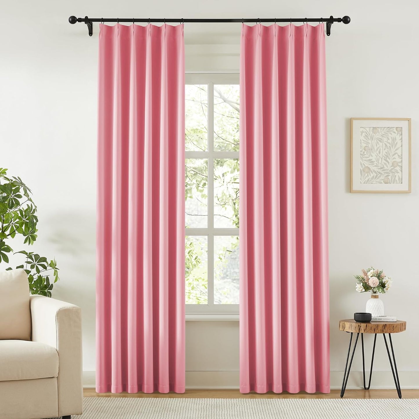 KangBang Pink Pinch Pleated Curtains 90 Inches Long for Bedroom, Blackout Energy Saving Aesthetic Modern Peach Pink Curtains & Drapes with Adjustable Hooks 2 Panels,40Wx90L