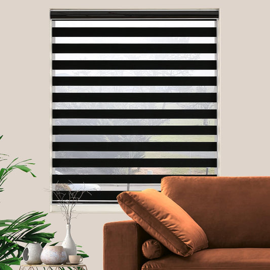 Blackout Zebra Blinds, Dual Layer Free-Stop, Room Darkening Zebra Shades, Blinds for Indoor Windows, Light Filtering Privacy Sheer Shade for Home(32" W X 72" H, Black)