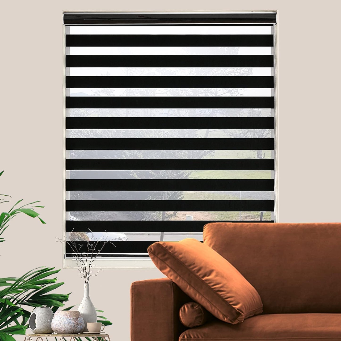 Blackout Zebra Blinds, Dual Layer Free-Stop, Room Darkening Zebra Shades, Blinds for Indoor Windows, Light Filtering Privacy Sheer Shade for Home(73" W X 72" H, Black)