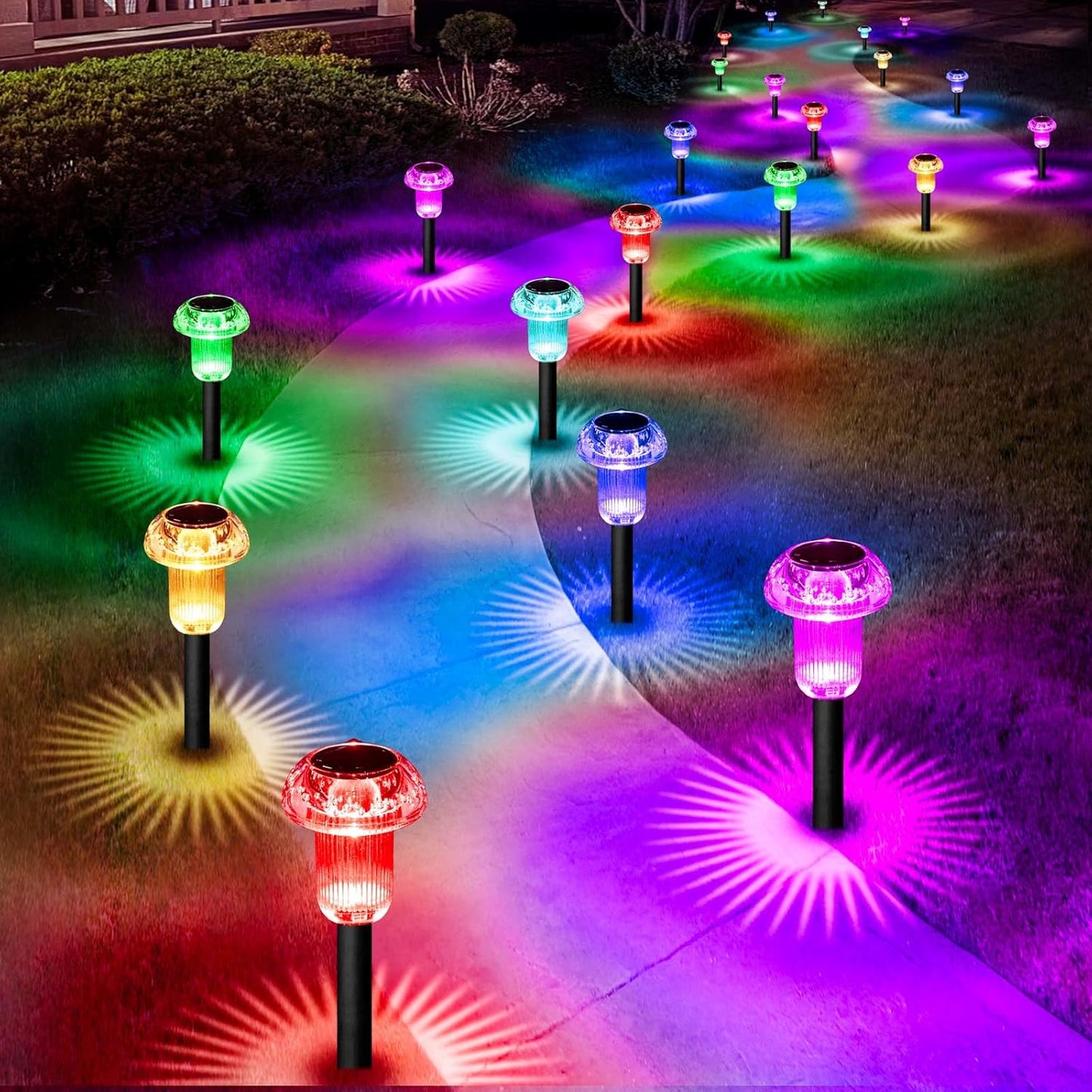 Solar Lights Outdoor Pathway Waterproof 16 Pack Color Changing LED Acrylic Mushroom Decorative Garden Lights for Yard Landscape Patio Outside Christmas Decorations