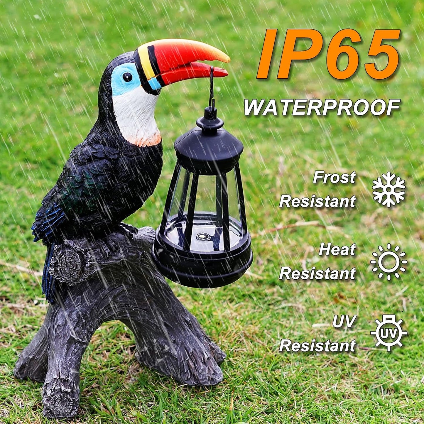 Toucan Garden Statues Decor, Solar Waterproof 9.5" Colorful Tropical Bird Sculpture with LED Lights Funny Garden Outdoor Exotic Bird Sculpture Decoration for Lawn Porch Yard Patio Tiki Bar