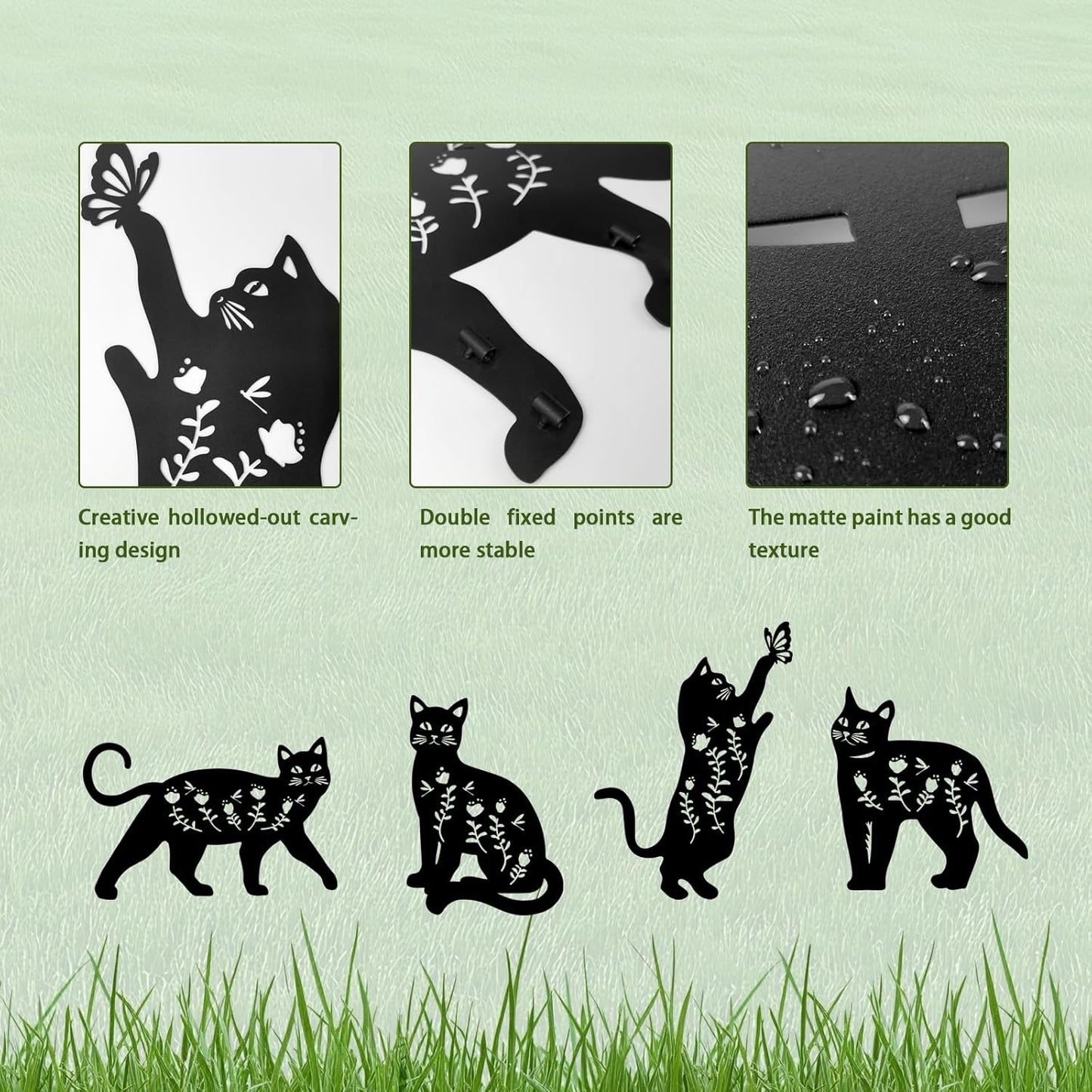 4 Pack Cat Metal Garden Decorative Stakes, Weather Proof Silhouette Statues for Yard, Patio,Outdoor Decor for Cat Lovers and Pet Owners