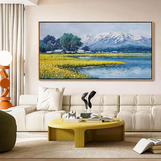 Landscape Wall Art - Japanese Mountain Nature Canvas Artwork for Living Room, Rustic Wall Art, Country Wall Decor, Farmhouse Paintings, Yellow Scenery Wall Pictures for Bedroom 20×40IN
