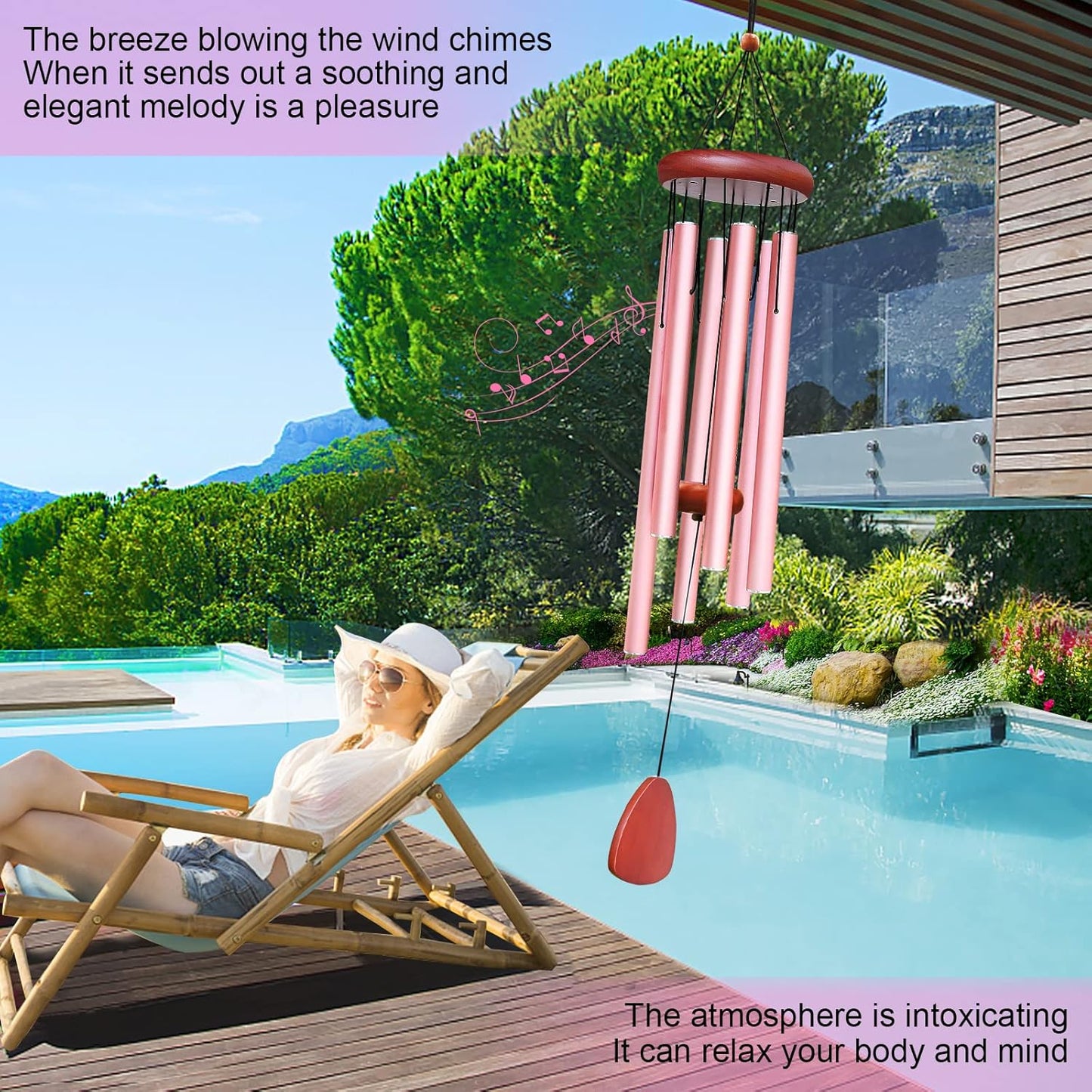 Large Aluminium Wind Chimes Outside, Soothing Melodic Memorial Sympathy Wind Chime, Suitable Outdoor Garden Decor, Gift for Mom Women Neighbors (Pink Wind Chimes-36)