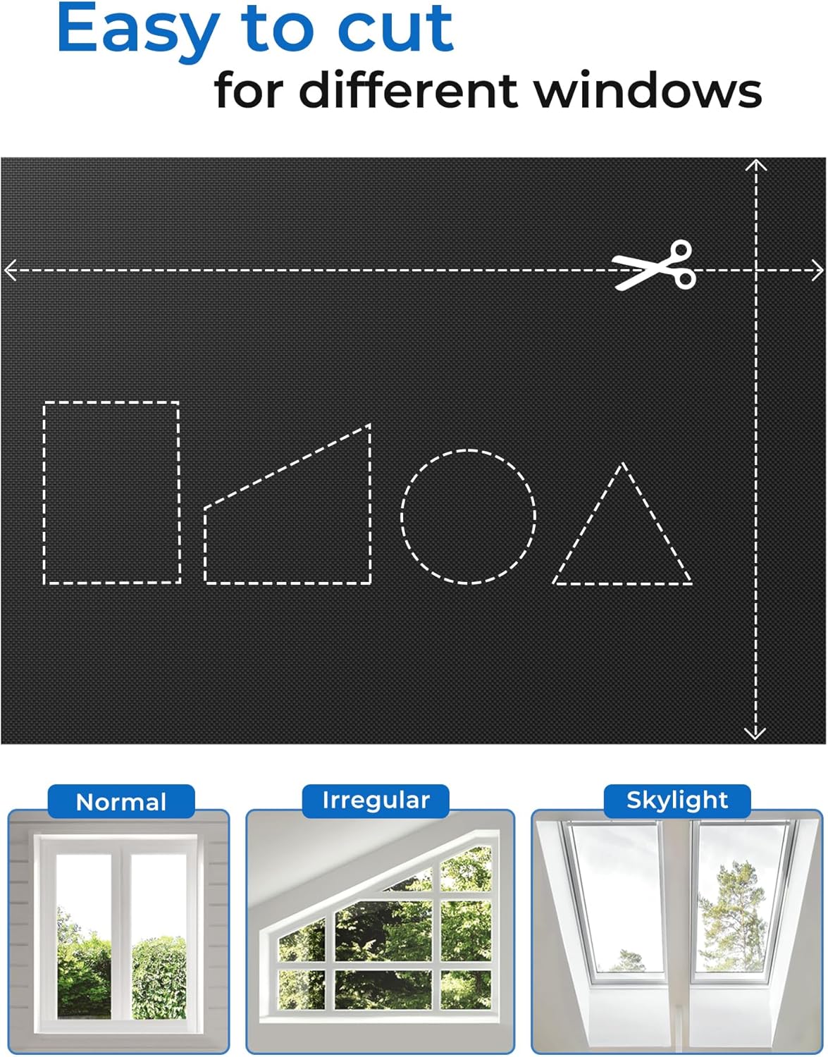 Sumobaby Blackout Curtains for Bedroom 63"x70"Portable Black Out Window Cover with Heat-Resistant Hook&Loop Tape,100% Blackout Shades No Drill Blinds for Windows DIY Cut Fit for Nursery,TV Room(Black)