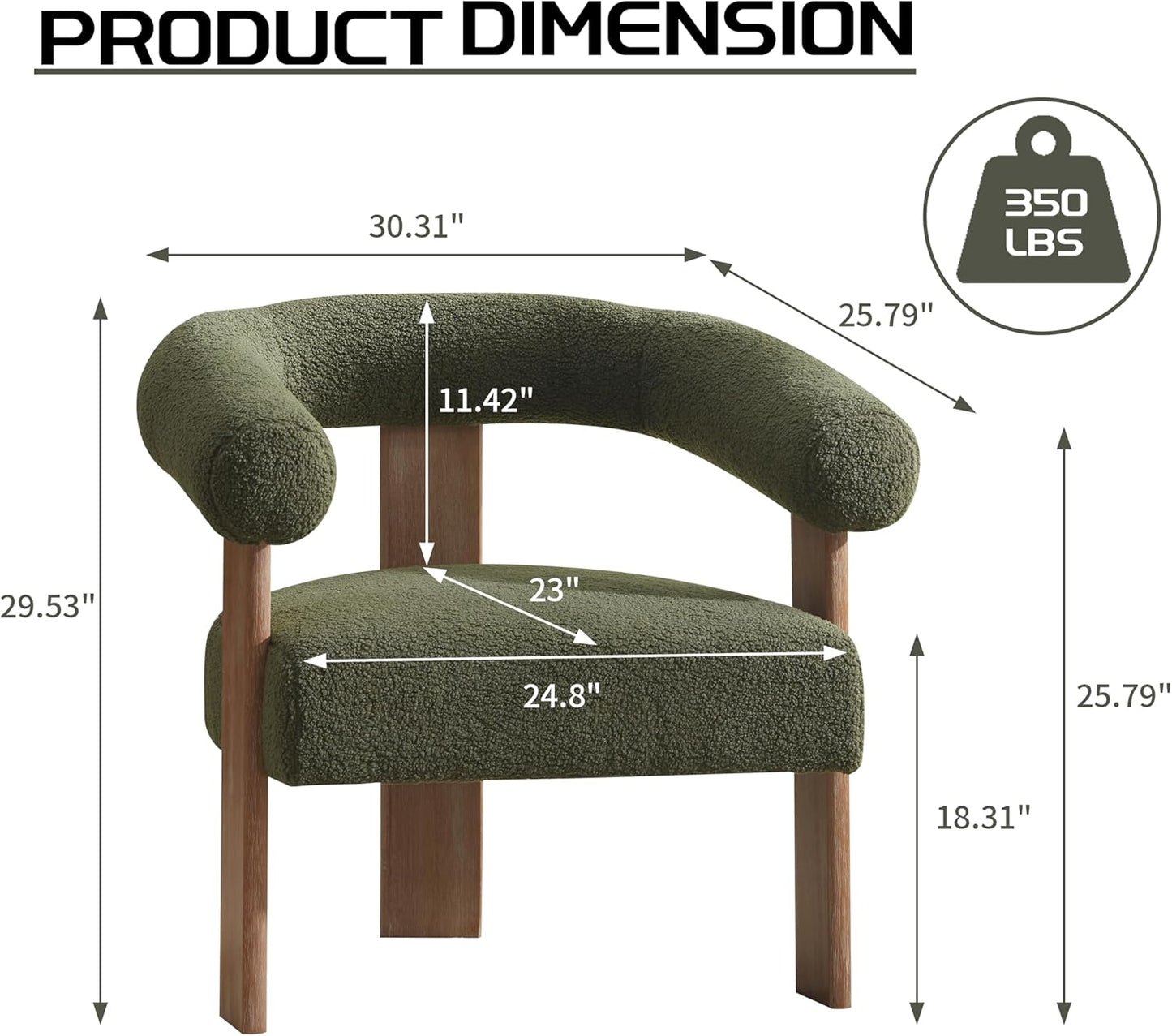 VKNOW Accent Chair Living Room Chair Set of 2, Modern Upholstered Armchair with Solid Wood Legs, Comfy Barrel Arm Chairs for Living Room Bedroom, Sage Green