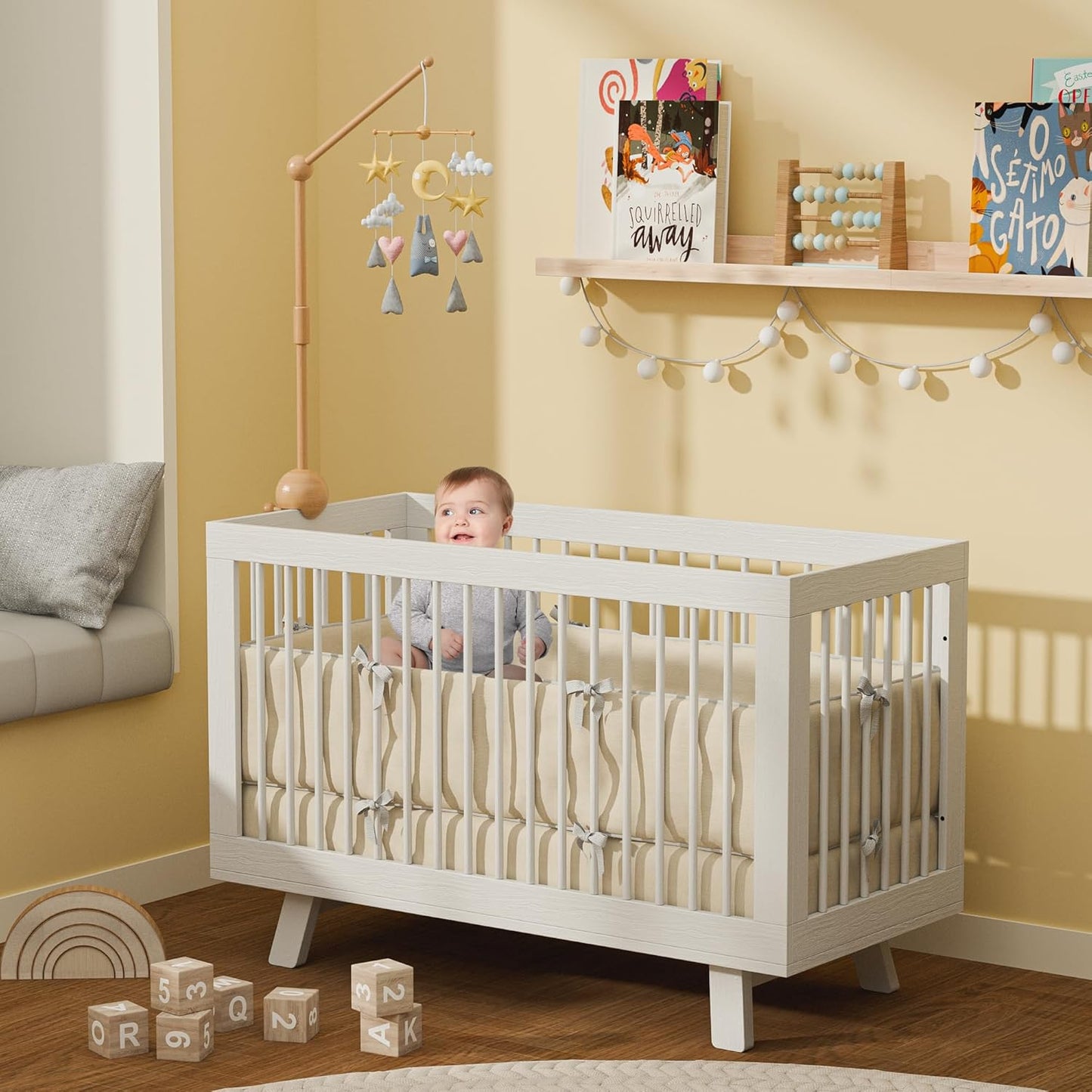 Baby Crib Mobile Arm,32.5 Inch Crib Mobile Stand,Wooden Mobile Arm for Crib（2 Modes, 360°Adjustable,100% Beech Wood Boy Girl Mobile Holder for Crib Nursery Decor Baby Mobile Hanger