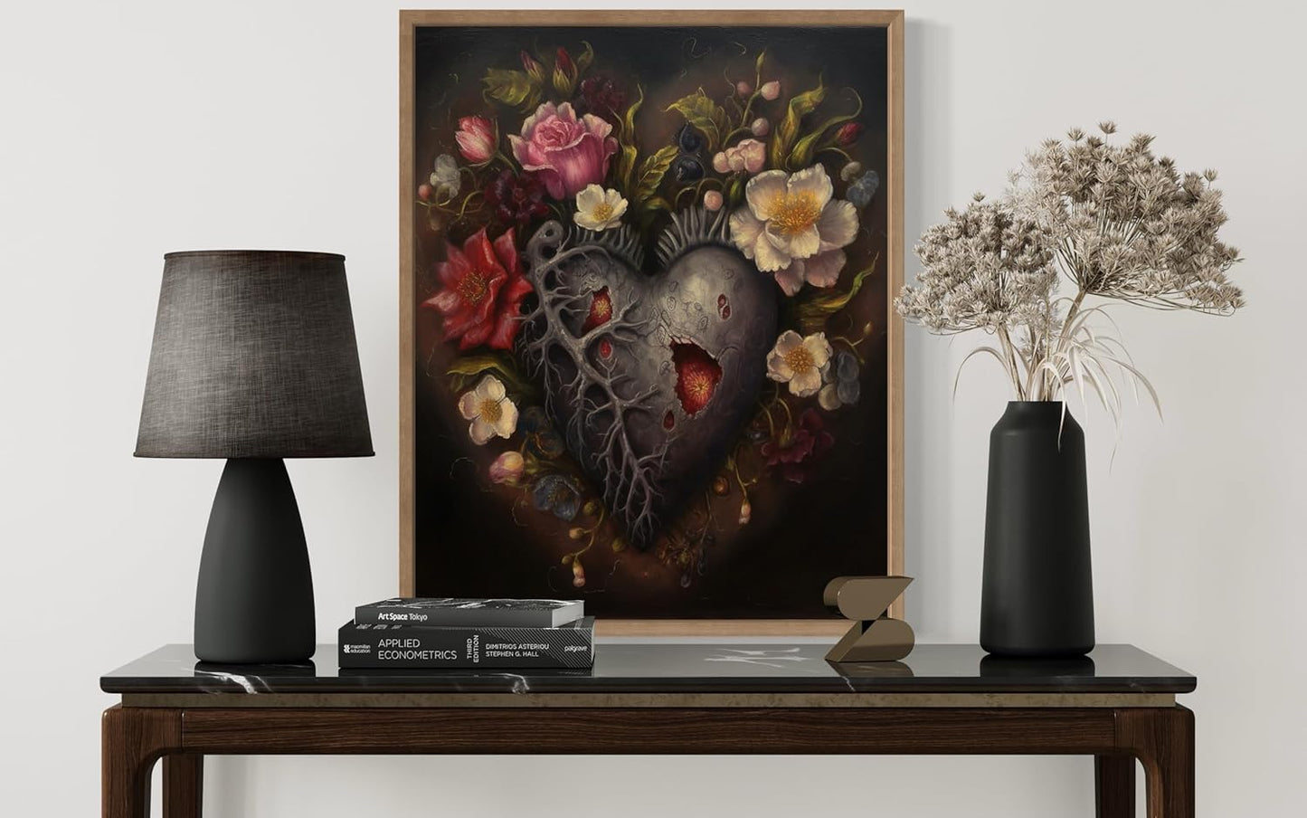Gothic Heart Poster Art Print, Halloween Scary Vintage Wall Art Academia Spooky Painting Decoration for Horror Prints, Posters Bedroom Decor 89 (Gothic Heart, 16 x 20 inches, Wood Frame)