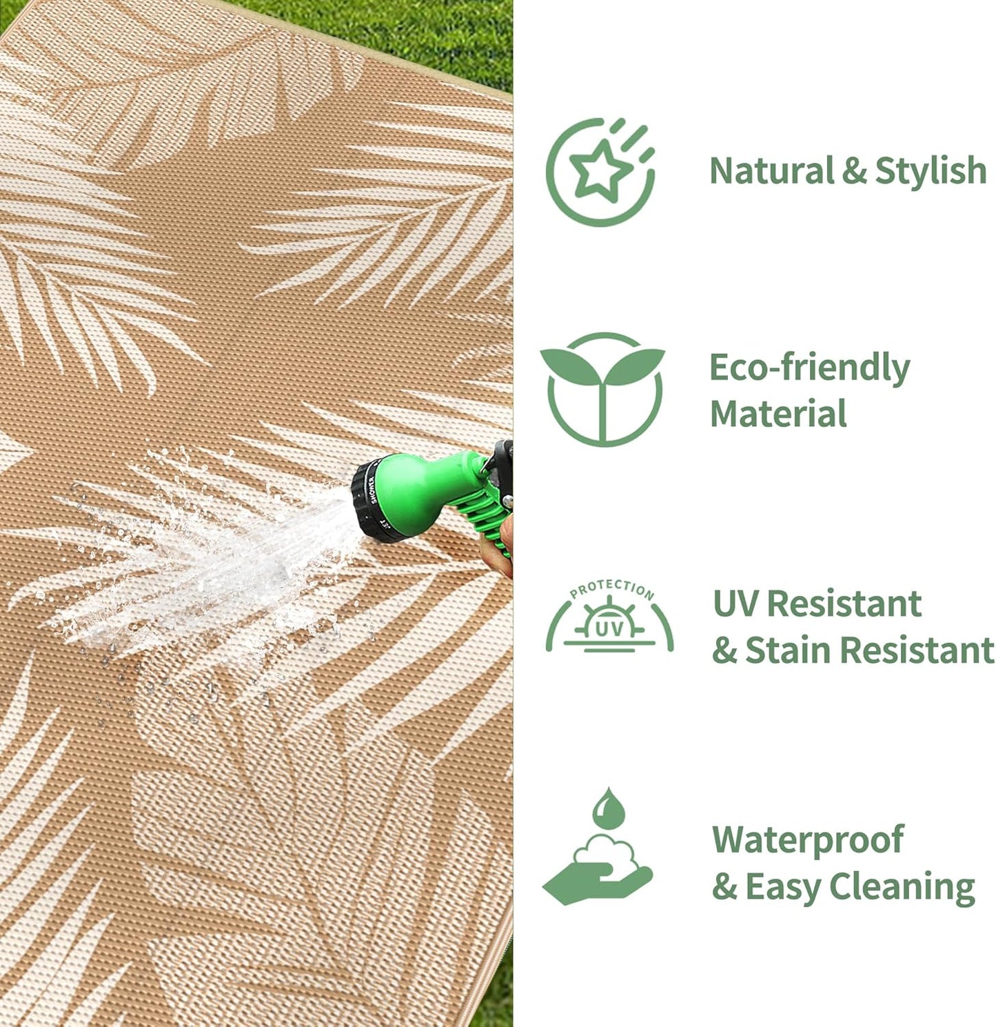 GENIMO Outdoor Rug 8' x 10' Waterproof for Patios Clearance, Reversible Outdoor Plastic Straw Camping Rug Carpet, Large Area Rugs Mats for RV, Camper, Deck, Balcony, Porch, Beach, Picnic, Brown&Beige