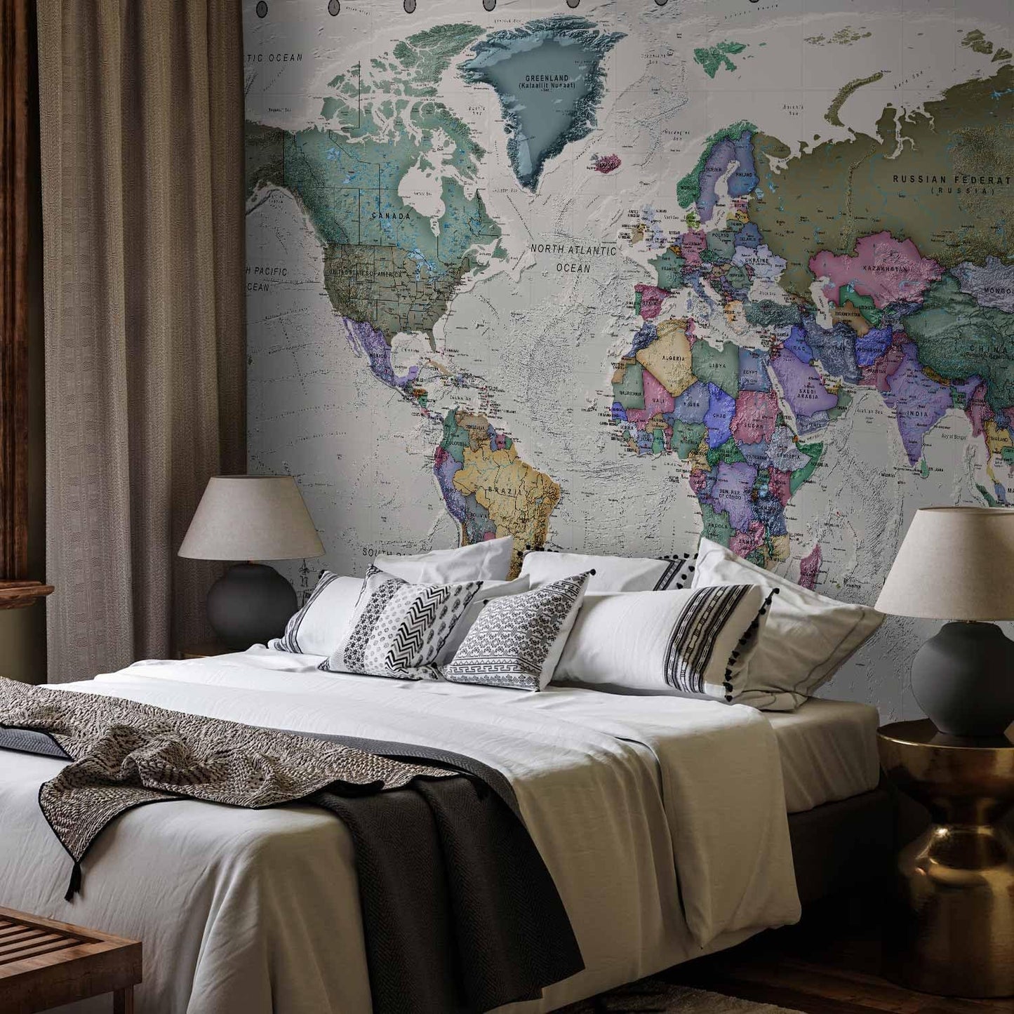 artgeist Wall Mural World Map 79x55 in - XXL Non-Woven Wallpaper Fleece Wall Decor Photo Print Picture Image Design Home Map of The World k-A-0380-a-a