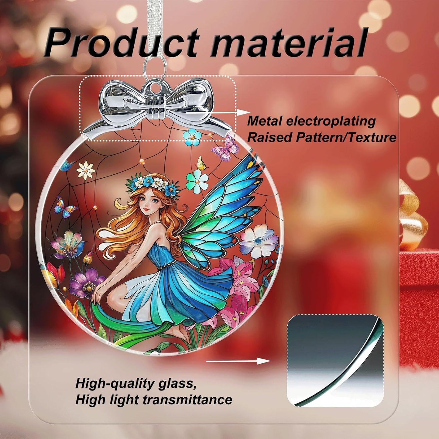 Butterfly Fairy Stained Glass Christmas Ornament - Hanging Ornaments for Christmas Tree Decorations -Holiday Keepsake Present Exchange Idea