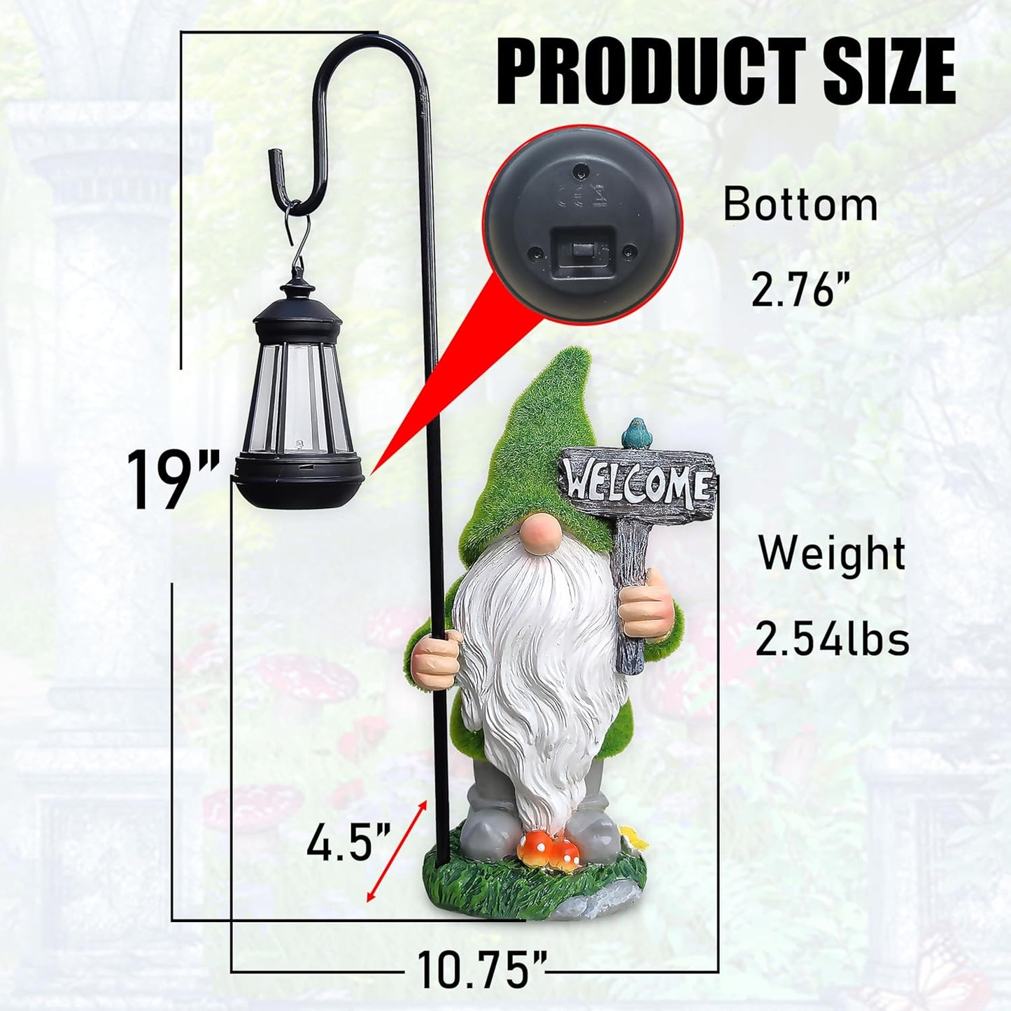 JOYBEE Garden Statues Gnome with Solar Lantern Outdoor Decor-Gnomes Solar Figurines Lights Decorations for Patio Yard Lawn Ornaments-Gifts for Women Mom Grandma