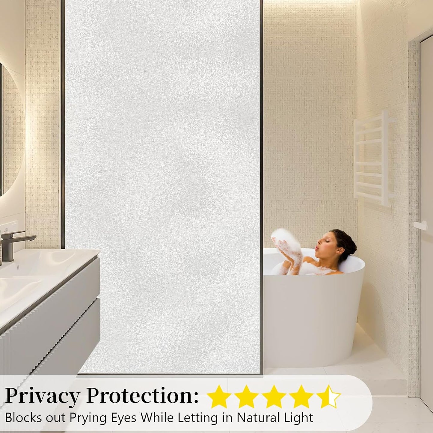 Niviy Etched Privacy Window Film Frosted Glass Static Cling Non Adhesive Window Frost Film for Home Office, White, 17.7 x 78.7 inch