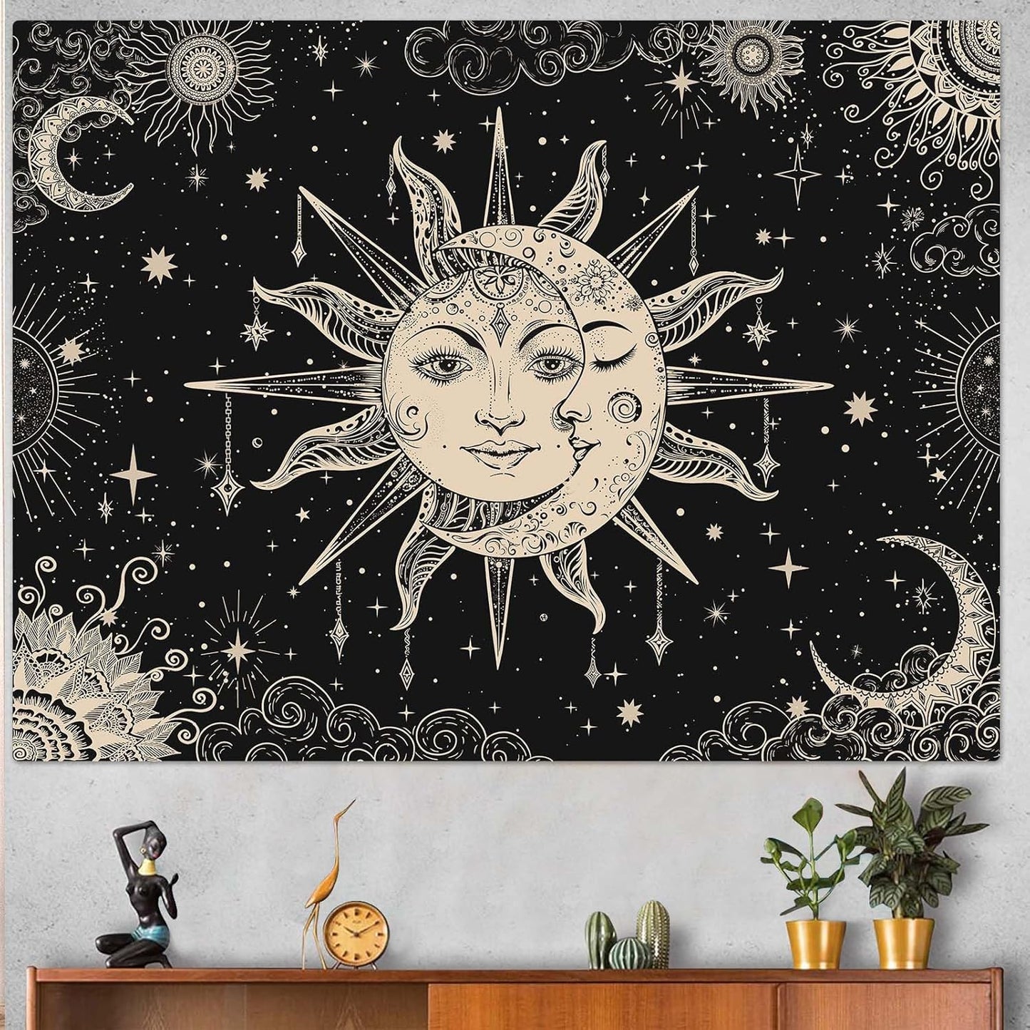Lunerfex Sun and Moon Tapestry Mandala Wall Tapestry, Vintage Tapestries for Bedroom Ceiling Tapestries Wall Hanging for Bedroom Living Room Decor Sun-2 60"x80"