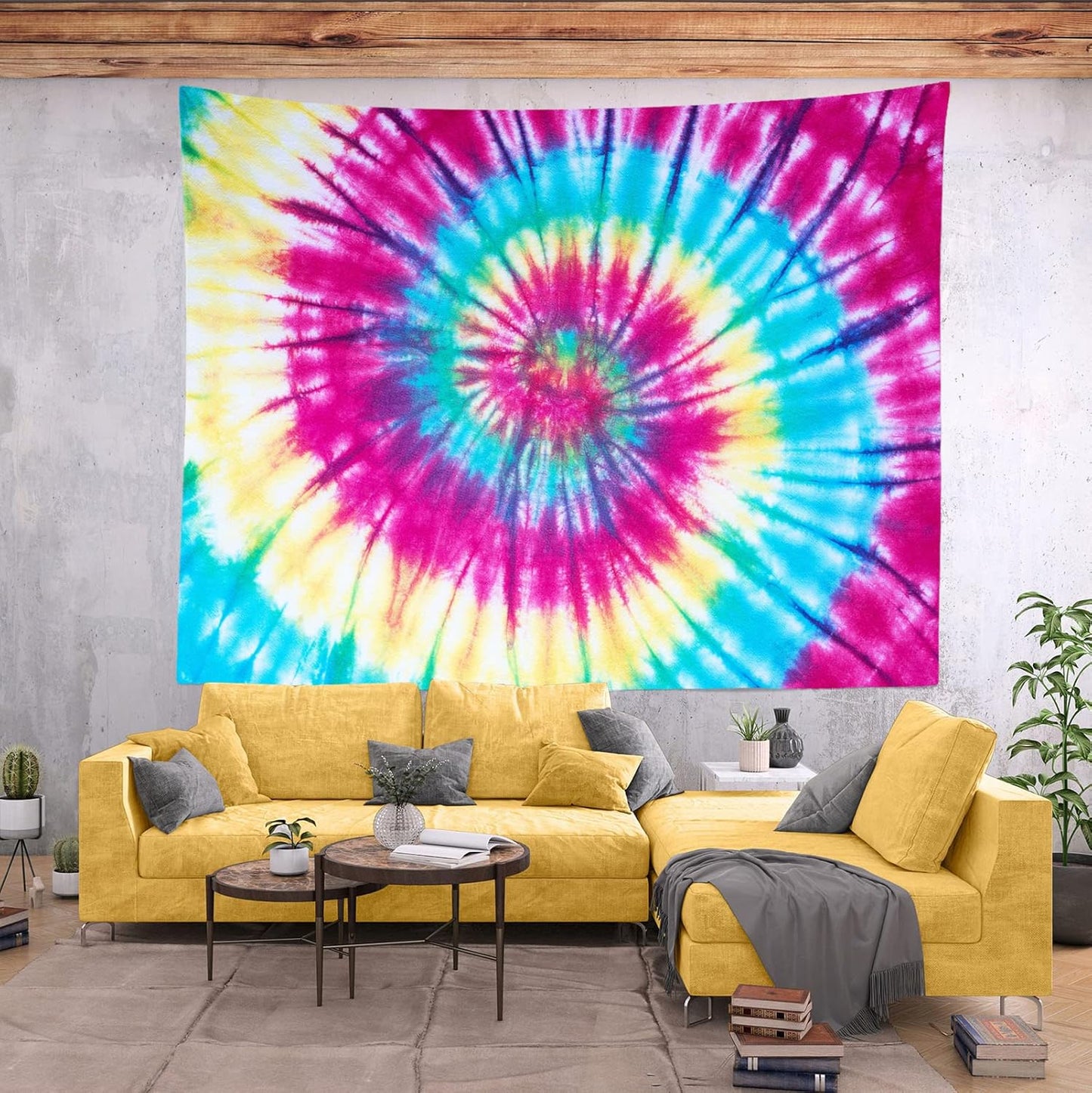 BELECO Tie Dye Tapestry Wall Hanging Fabric 80x60 Inch Colorful Spiral Tie Dye Tapestry Hippi 60s Themed Party Decorations Rainbow Tapestry Art Wall Decor for Bedroom Aesthetic Living Room Dorm