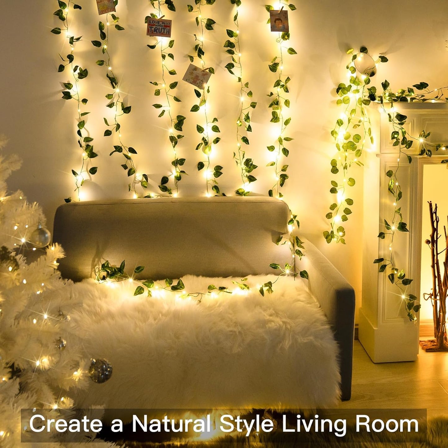 suddus Vine with Fairy Lights Battery Operated, 33ft100 LED Pothos String Lights with Remote, Leaf Lights for Bedroom, Room, Wall, Garden, Party, Wedding Decor(Warm White)