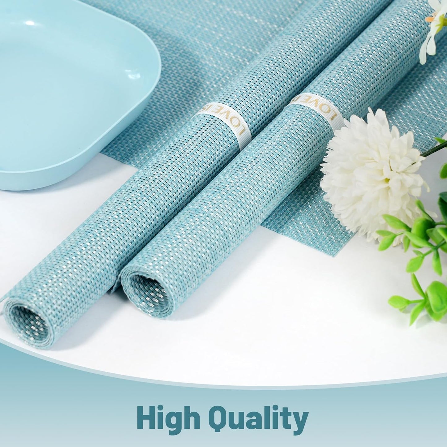 Placemats Set of 12，Non-Slip PVC Weave Table Mats Easy to Clean，Heat Resistant Place Mats for Kitchen Dining Table Decoration Indoor Outdoor，Blue