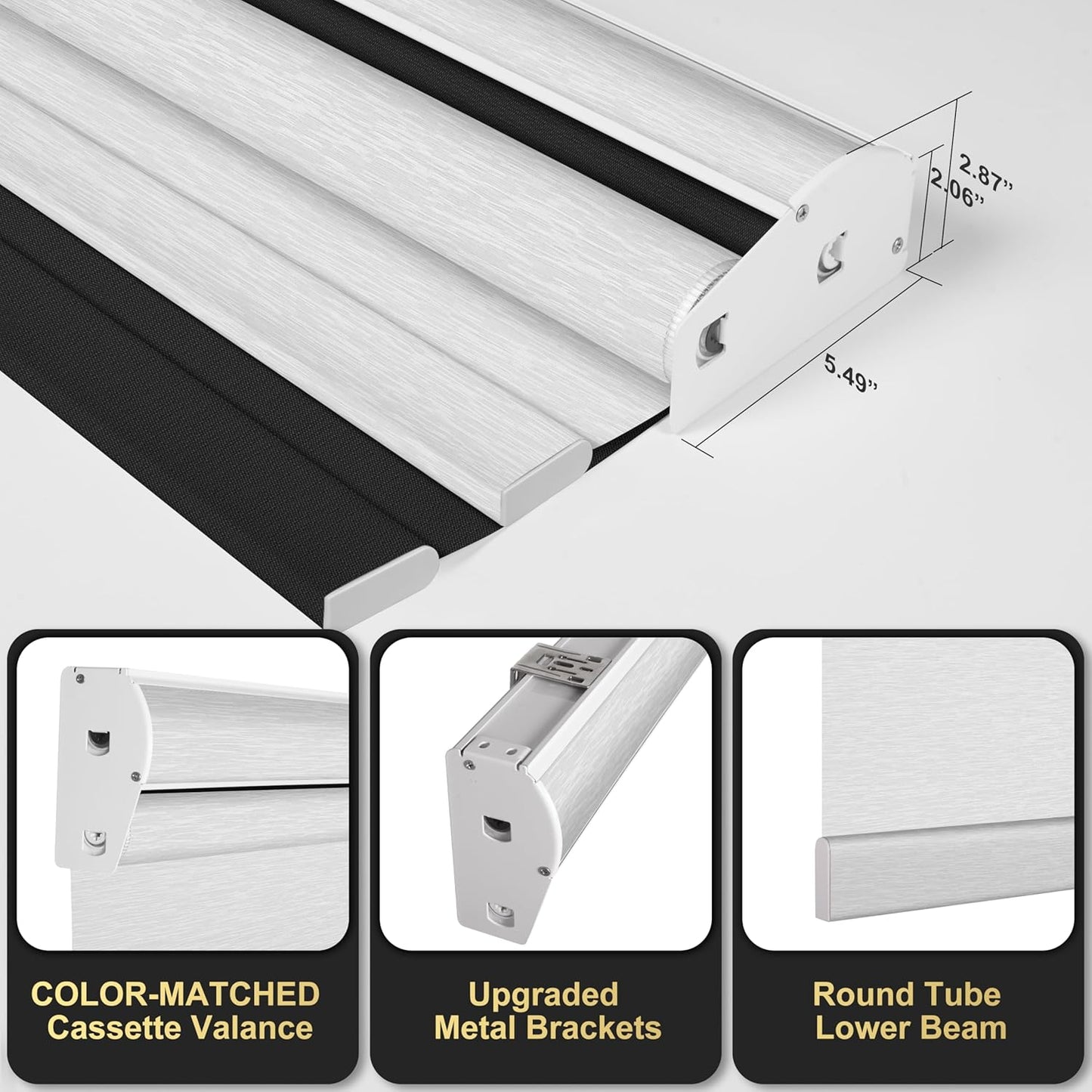 BERISSA Cordless Dual Roller Shades with Cassette Valance, Double Window Shades - Blackout and Light Filtering, Day and Night for Home, Office or Door - Linen Black and White - 54W x 56H