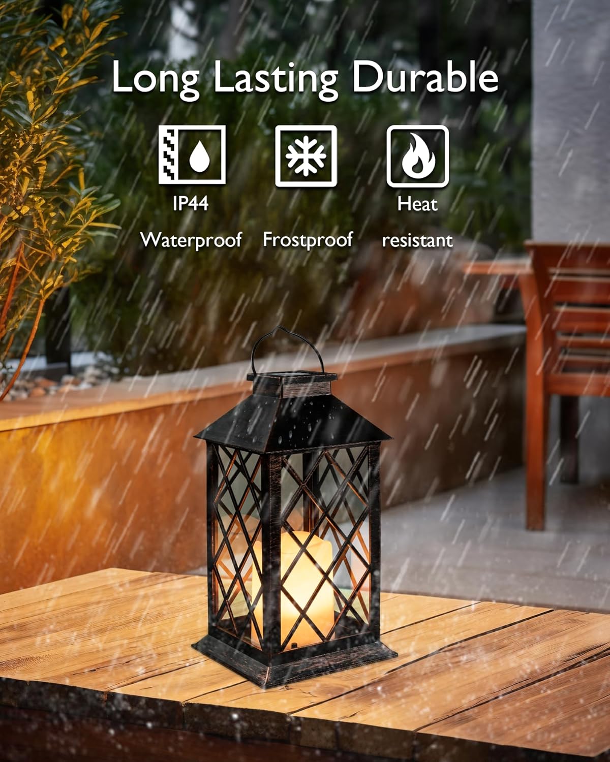 Homemory Solar Lanterns Outdoor Waterproof Hanging with Flickering Flameless Candles, 2 Pack 13'' Garden Outdoor Lantern Decorative for Patio Front Porch Backyard Balcony Cabin Outside(Antique Copper)