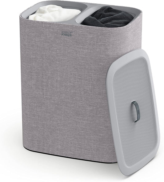 Joseph Joseph Tota 90 liter/23.8 gallon Laundry Hamper Separation Basket with lid, 2 Removable Washing Bags with Handles - Gray