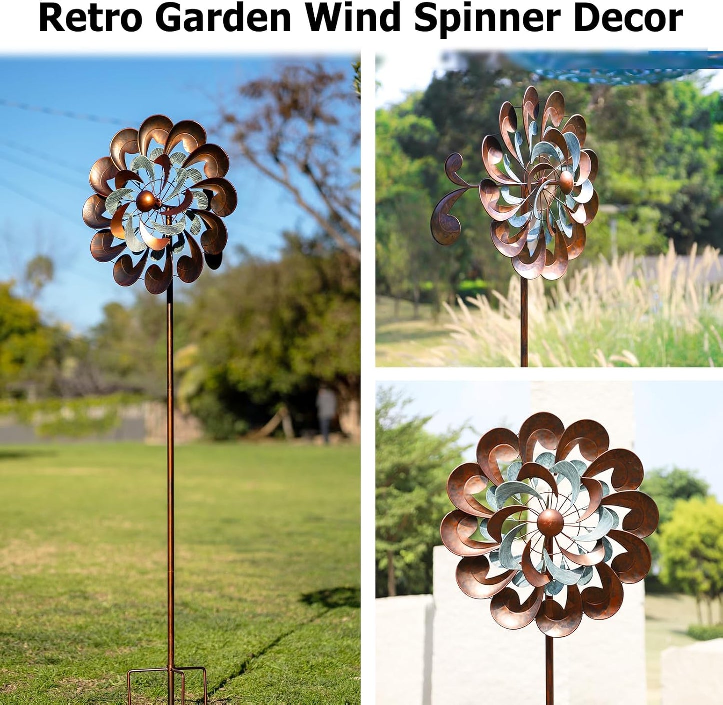 Wind Spinners for Yard and Garden Large, 84 Inch Wind Spinners Outdoor Metal, Wind Sculptures & Spinners Birthday Gifts for Family or Friends(Classical Flower)