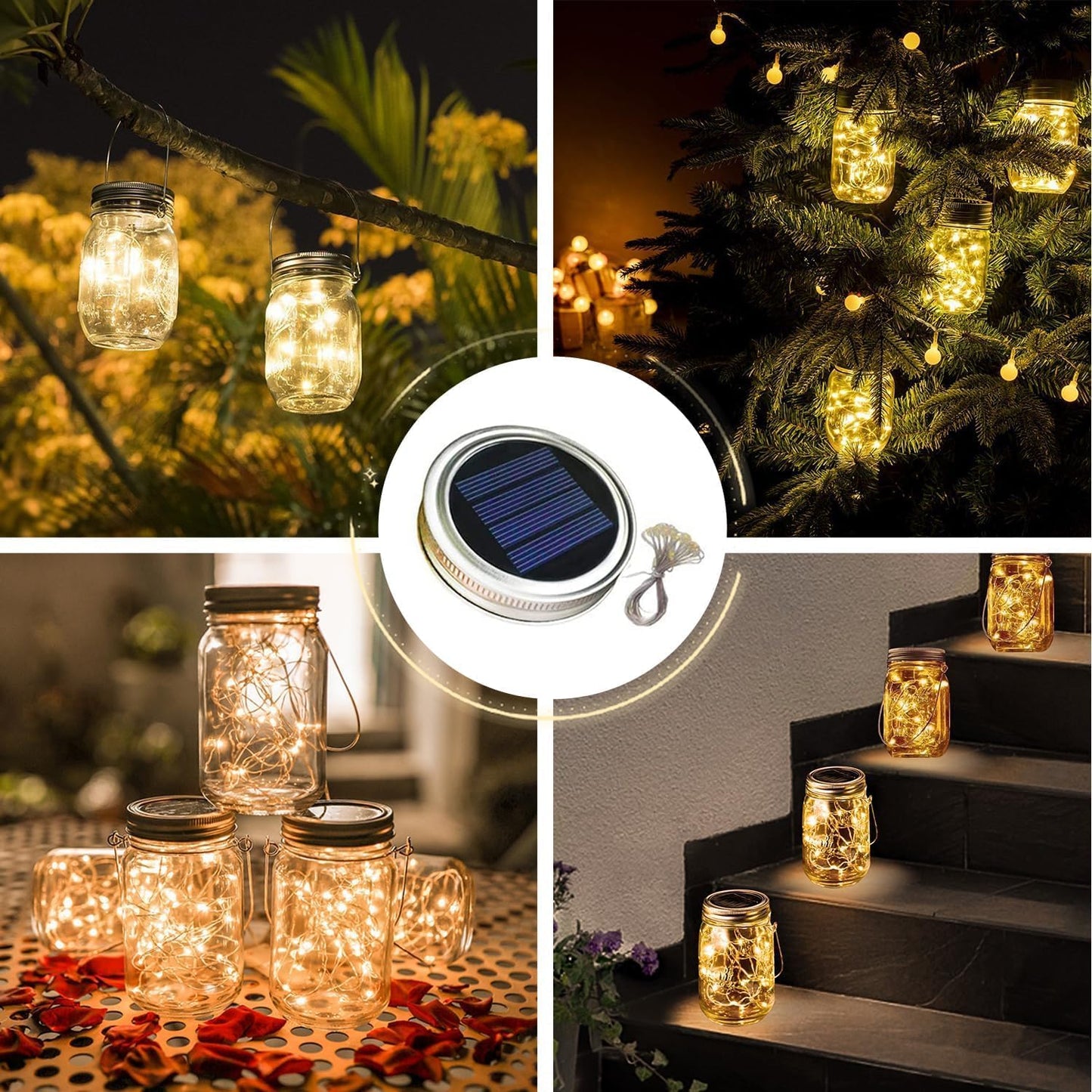 ZNYCYE Mason Jar Solar Lights for Outside, 12 Pack 30 LED Fairy Firefly Lights Mason Jar Solar Lids Outdoor Waterproof String Lights with Hangers(NO JARS) for Patio Garden Yard Lawn Decor - Warm White