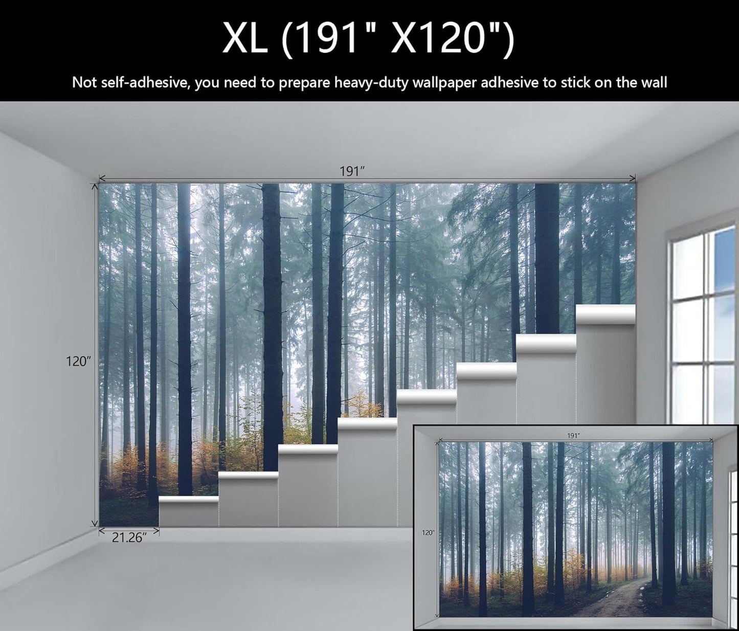 WFBHUA-Dark Forest Tree Wallpaper Mural Nursery Woodland Natural Landscapes Wall Murals for Bedroom Living Room(Not Peel and Stick)