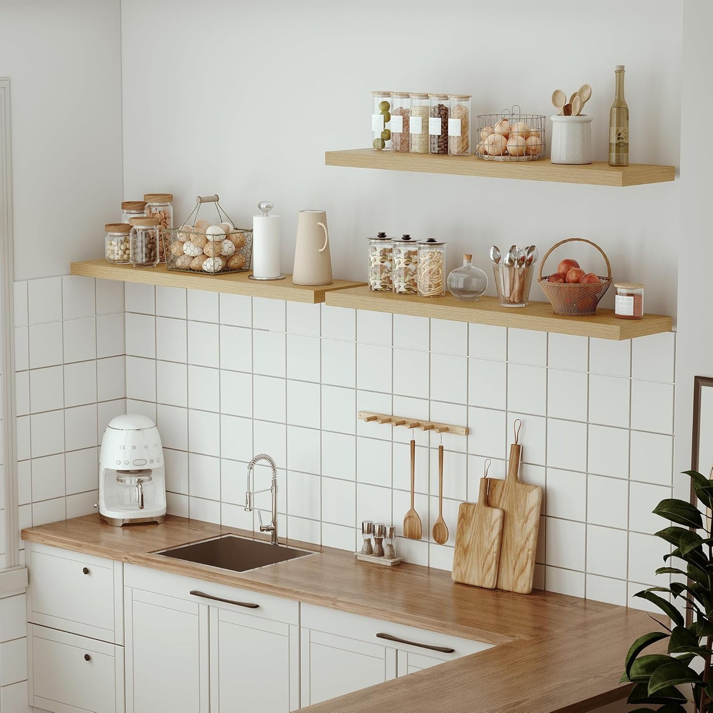 Single Floating Shelves Oak 48 Inches, 48 x 10 inch Deep x 1.8 in Thick, Long Wall Shelves Heavy Duty 80 lbs for Bedroom, Living Room, Kitchen, Office, Modern Shelf Book Home Decor