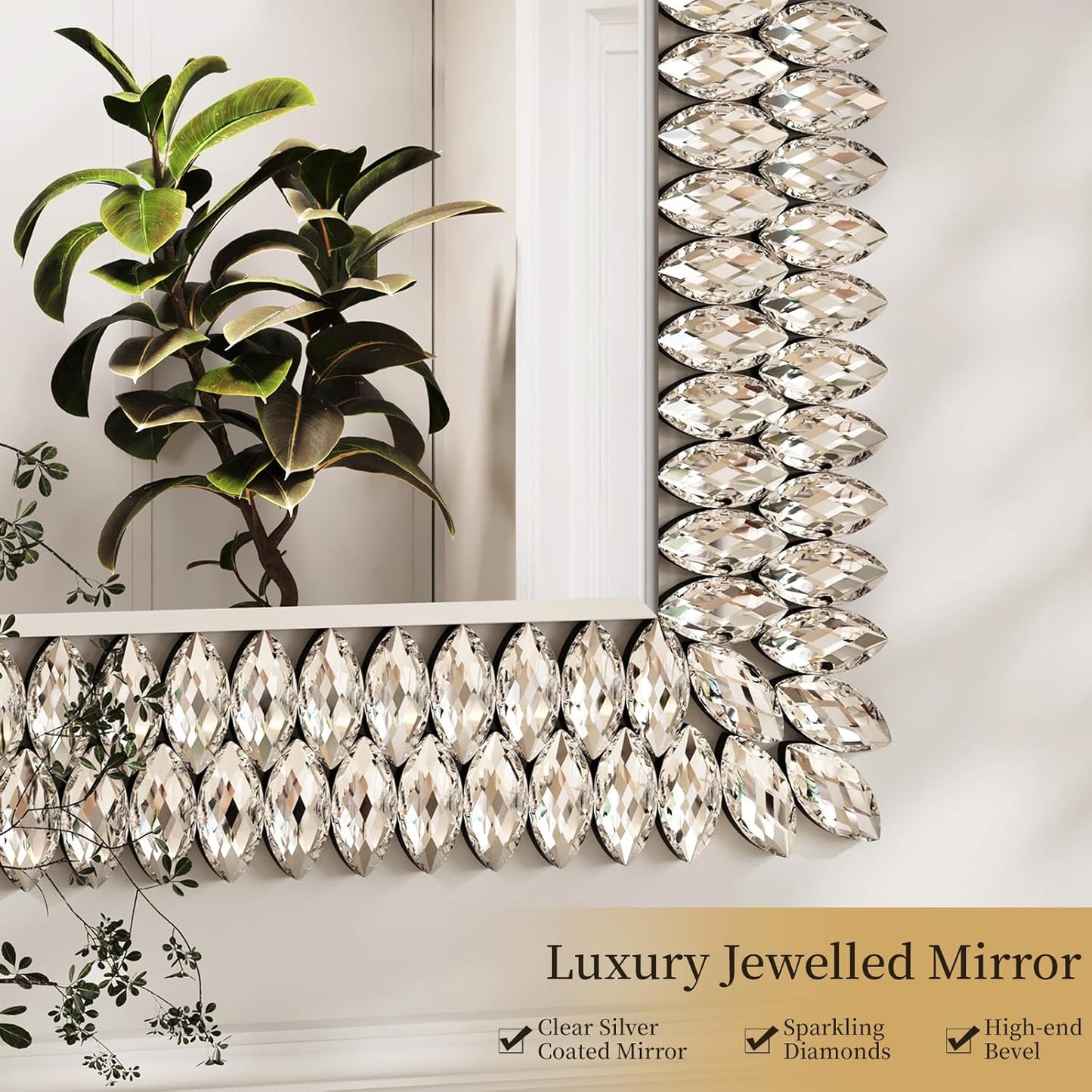 Kelly Miller 30"x40" Jeweled Bathroom Wall Mirror, Large Rectangle Mirror Decorative Mirror Luxury Vanity Mirror with Diamonds for Master Bath Half Bath Living Room Bedroom Fireplace Mantle Entryway