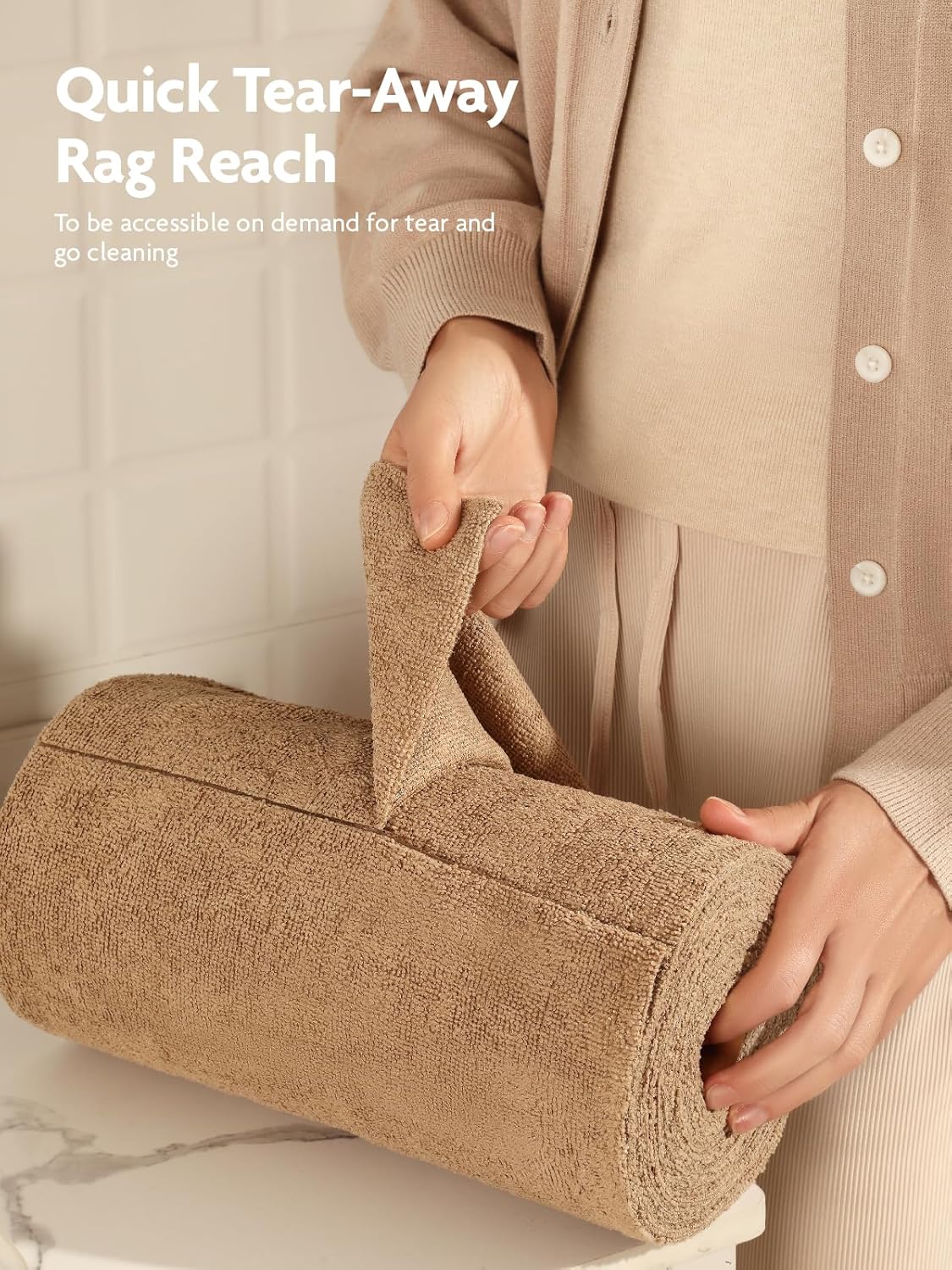 Fantasticlean Microfiber Cleaning Cloth Roll -90 Pack, Tear Away Microfiber Towels, 12" x 12", Reusable, Washable, Scratch Free, Ultra Absorbent Dish Rags for Car, Home, Garage or Shop (Tan)