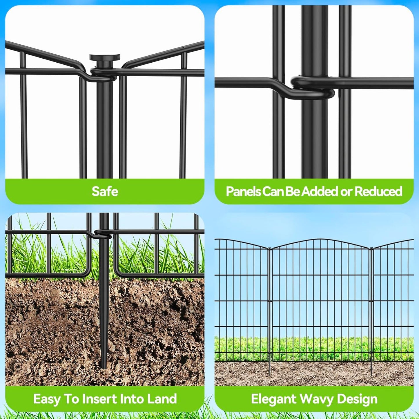 INJOPEXI Decorative Garden Fence 12 Panels 23.6ft (L)×30in (H) Garden Fences with 12 Panels Rustproof Metal Wire No Dig Animal Barrier Fencing Rabbit Dog Fence for Yard Patio Outdoor - Without Gate