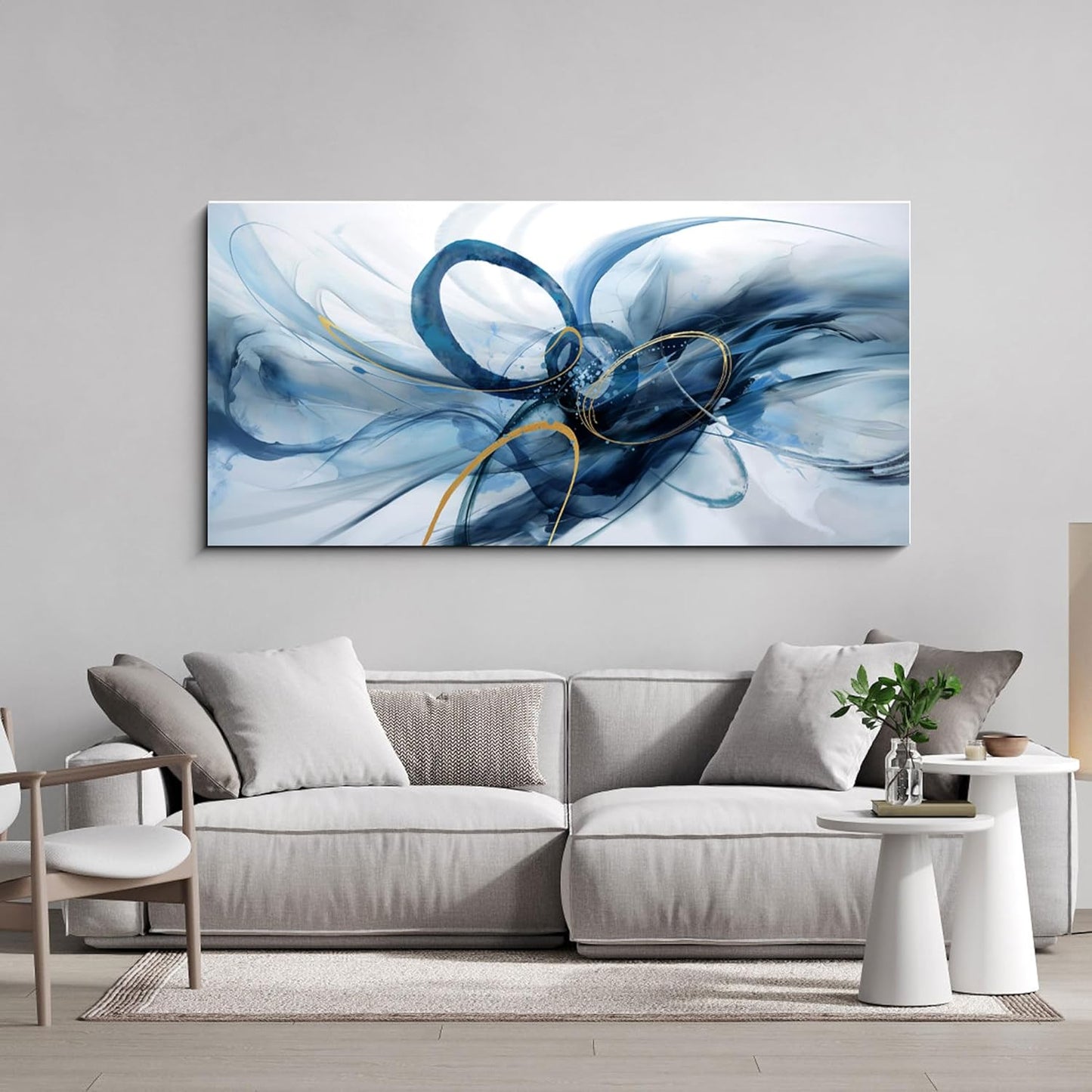 XLSJERST Extra Large Canvas Wall Art - Modern Abstract Abstract Wall Art for Living Room Wall Decor Blue and White Picture Artwork for Living Room Office Bedroom Home Decoration