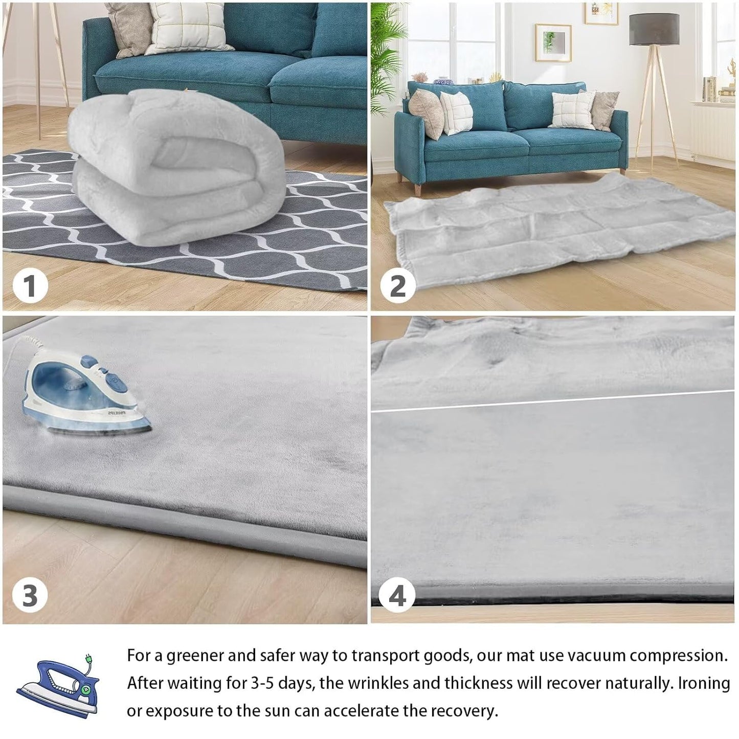 Baby Play Mat for Floor Tummy Time Mat Nursery Rug Muscle Mat Area Rug Playroom Rug Tatami Mat 79"x138" Memory Foam 1.3" Thick Crawling Mat for Babies,Toddlers, Infants, Kids(Light Gray)