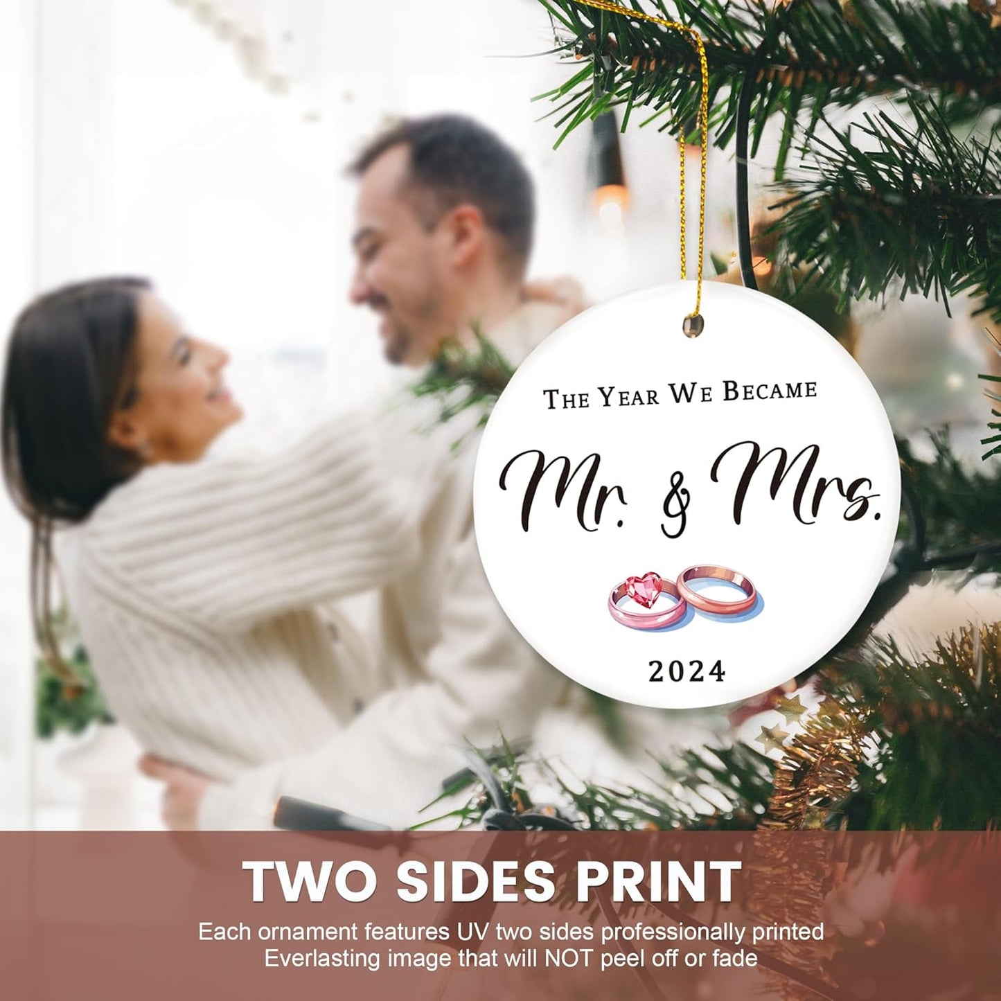 Wedding Gifts for Couples 2024, Mr and Mrs 1st Married Christmas Ornament, Bridal Shower Gift for Bride, Newlyweds (Ceramic)