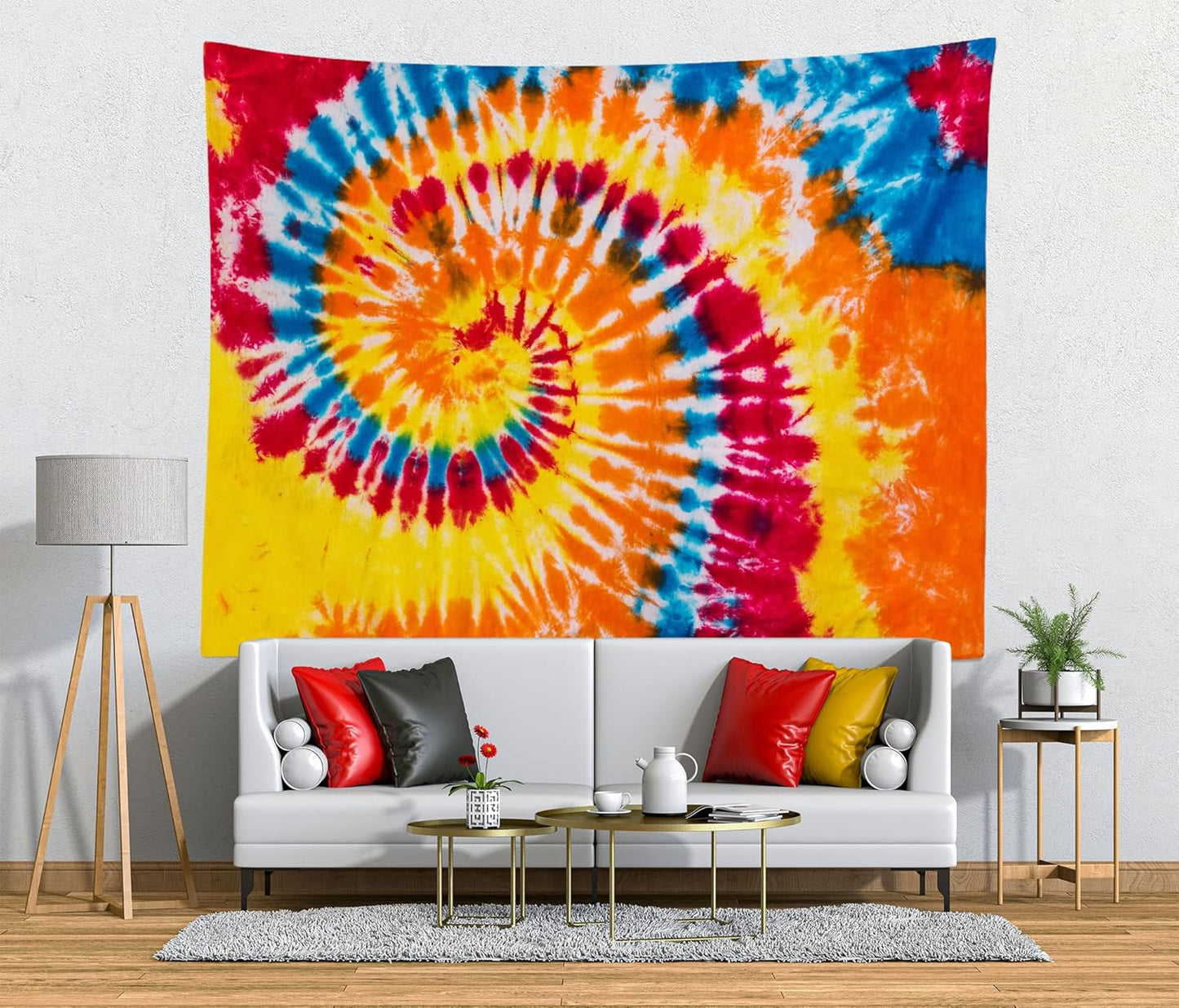 Loccor 8x6ft Tie Dye Tapestry Red Yellow Orange Blue Swirl Vortex Psychedelic Abstract Tapestry Bedroom Living Room College Hippie Bohemian Wall Hanging （Pattern Painted on Polyester Fabric）
