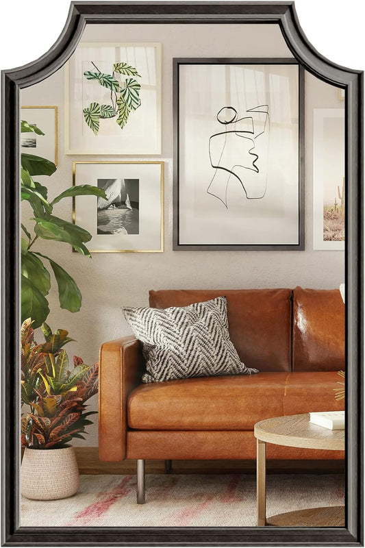 WallBeyond 24" x 36" Scalloped Corners Arch Rectangle Wall Mirror with Wood Frame for Entryway, Living Room or Bedroom Home Decor - [24" x 36" Black]