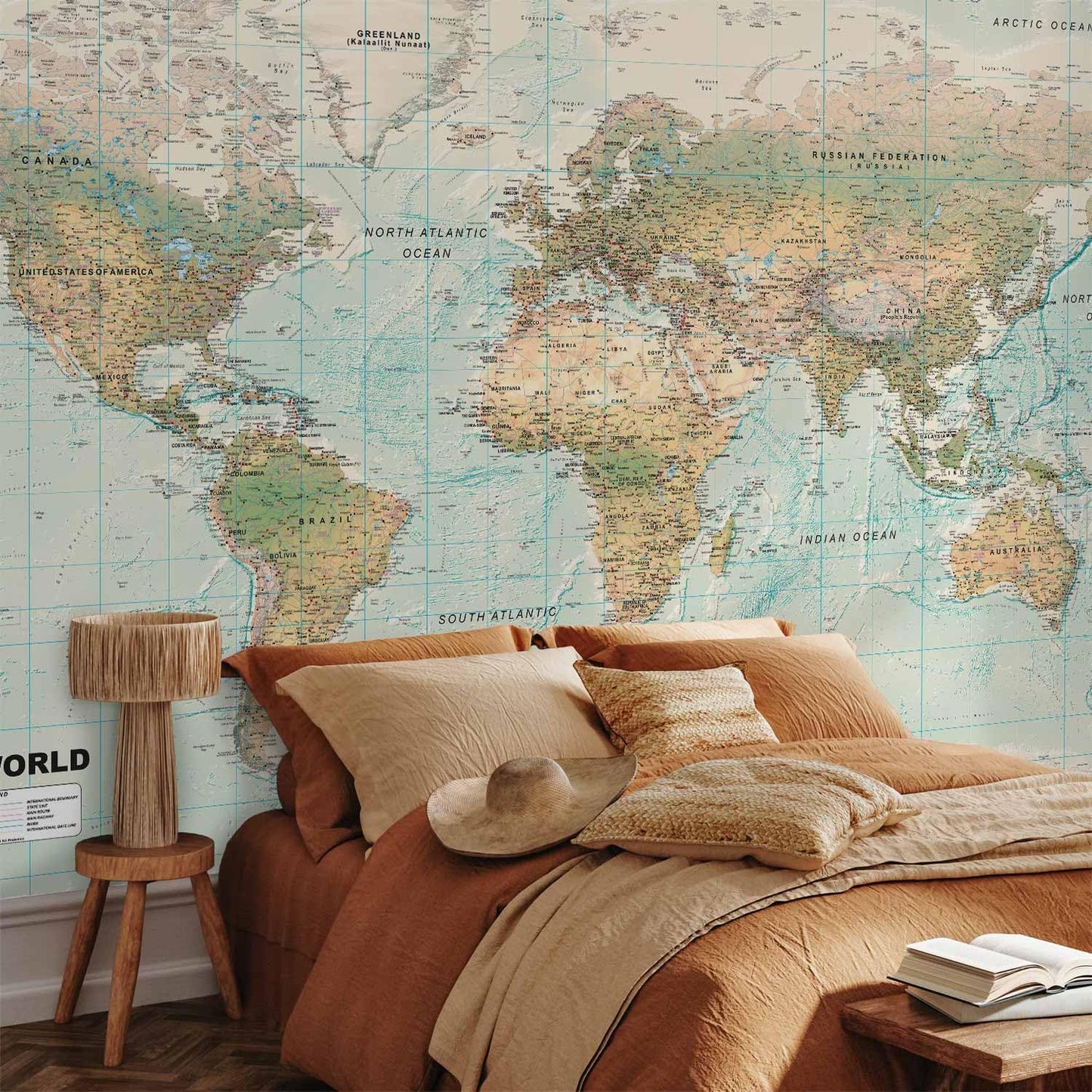 artgeist Premium Wall Mural World Map 118x83 in - XXL Non-Woven Wallpaper Fleece Wall Decor Photo Print Picture Image Design Home Map of The World k-A-0091-a-d