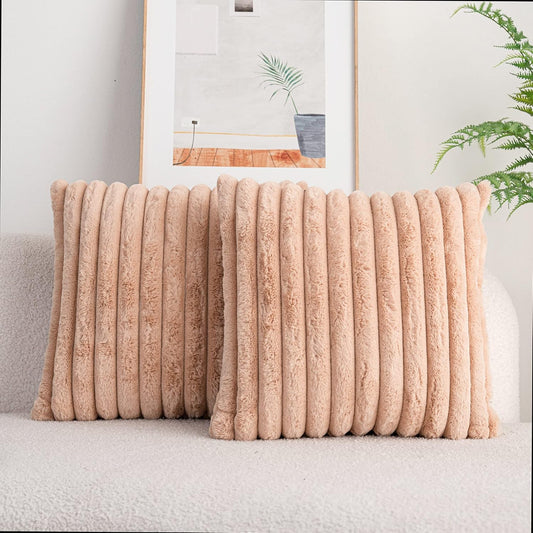 DEELAND Pack of 2,Double-Sided Faux Fur Plush Decorative Throw Pillow Covers Fuzzy Striped Soft Pillowcase Cushion Covers for Sofa Couch Bedroom