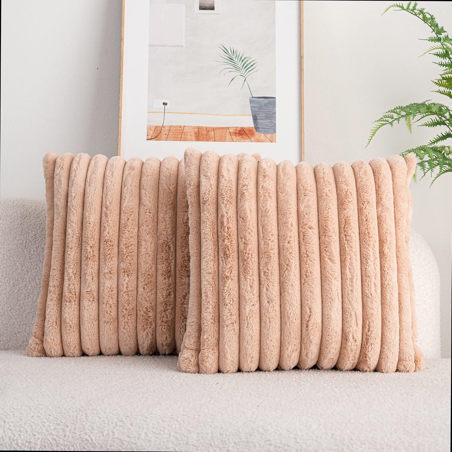 DEELAND Pack of 2,Double-Sided Faux Fur Plush Decorative Throw Pillow Covers Fuzzy Striped Soft Pillowcase Cushion Covers for Sofa Couch Bedroom