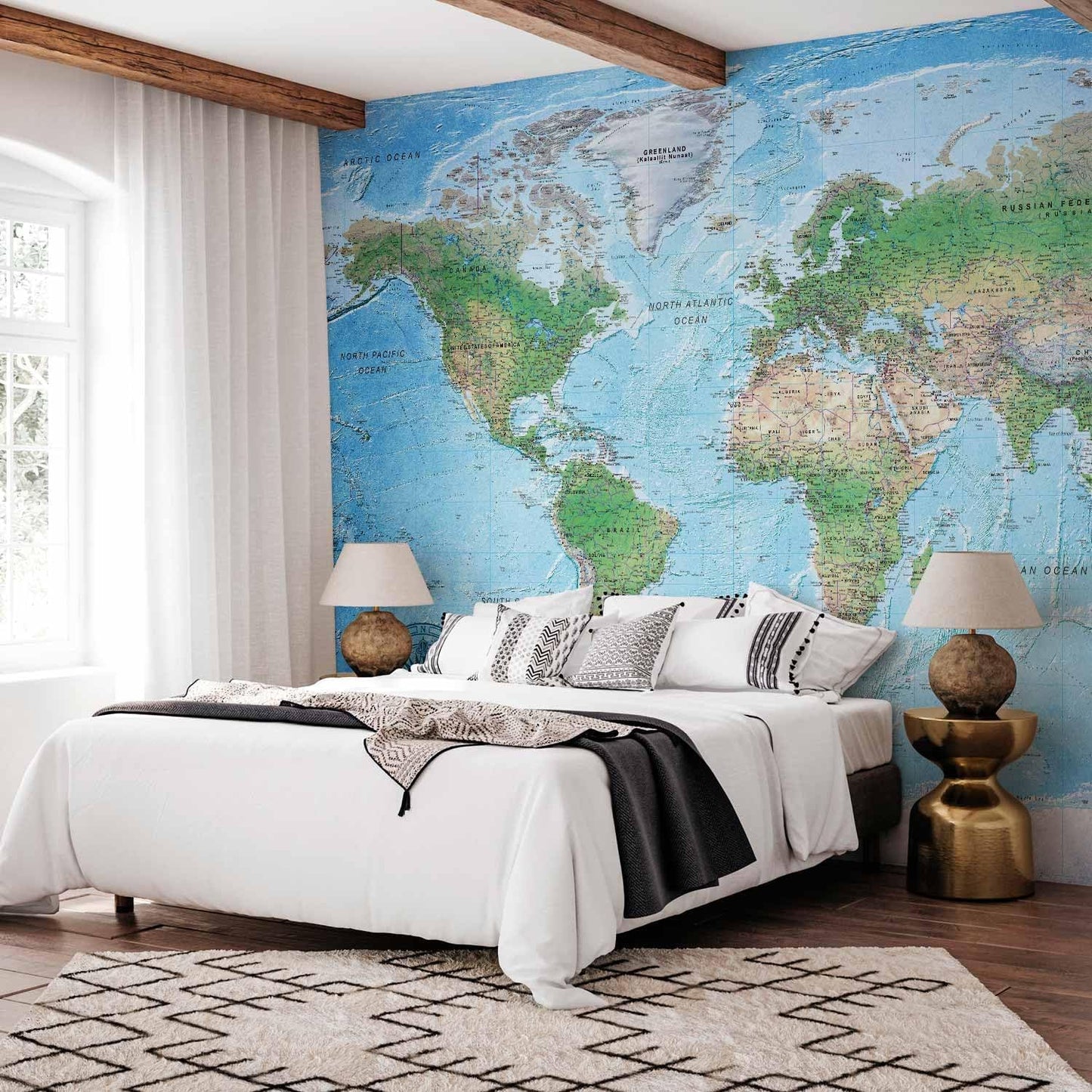 artgeist Premium Wall Mural World Map 157x110 in - XXL Non-Woven Wallpaper Fleece Wall Decor Photo Print Picture Image Design Home Map of The World k-A-0127-a-a