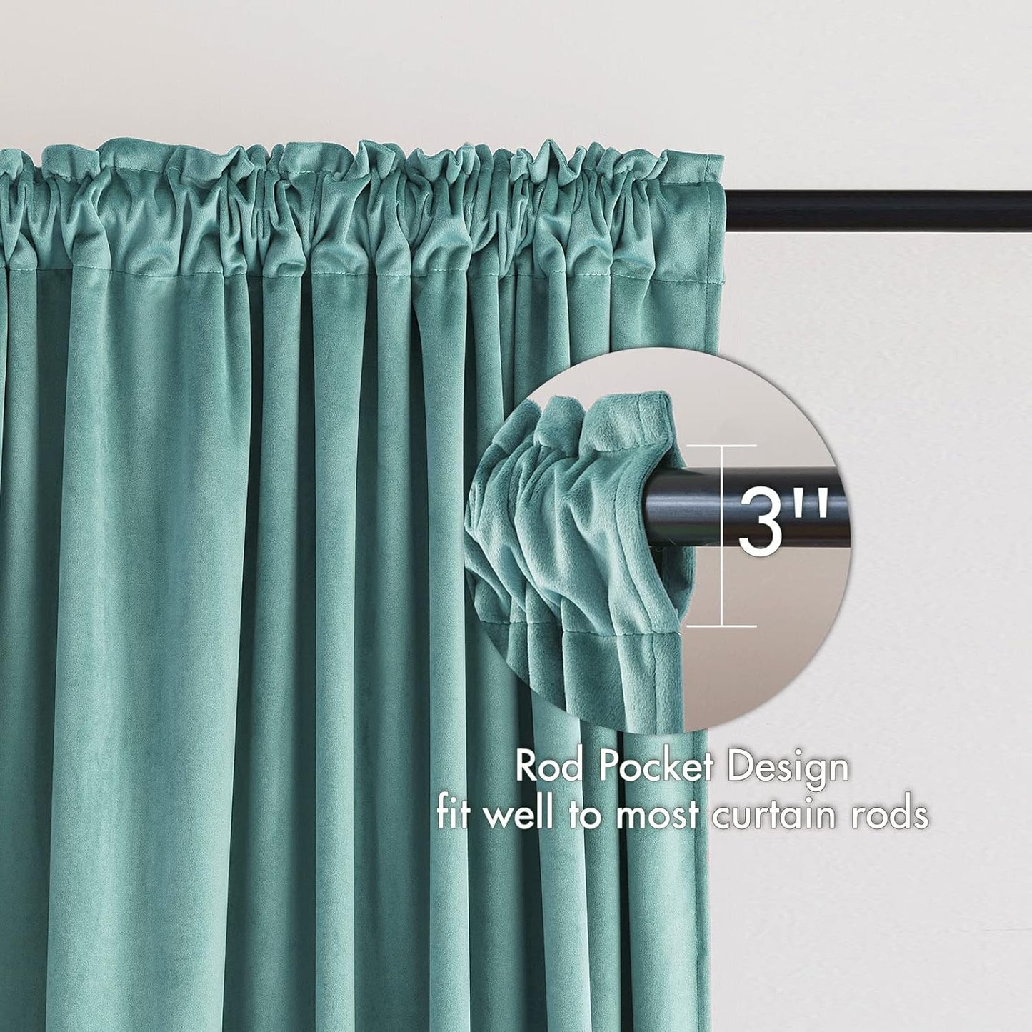 MIULEE Teal Velvet Curtains Thermal Insulated Blackout Curtain Drapes for Bedroom Living Room Darkening 63 Inches Long Curtains Panels Rod Pocket Set of 2